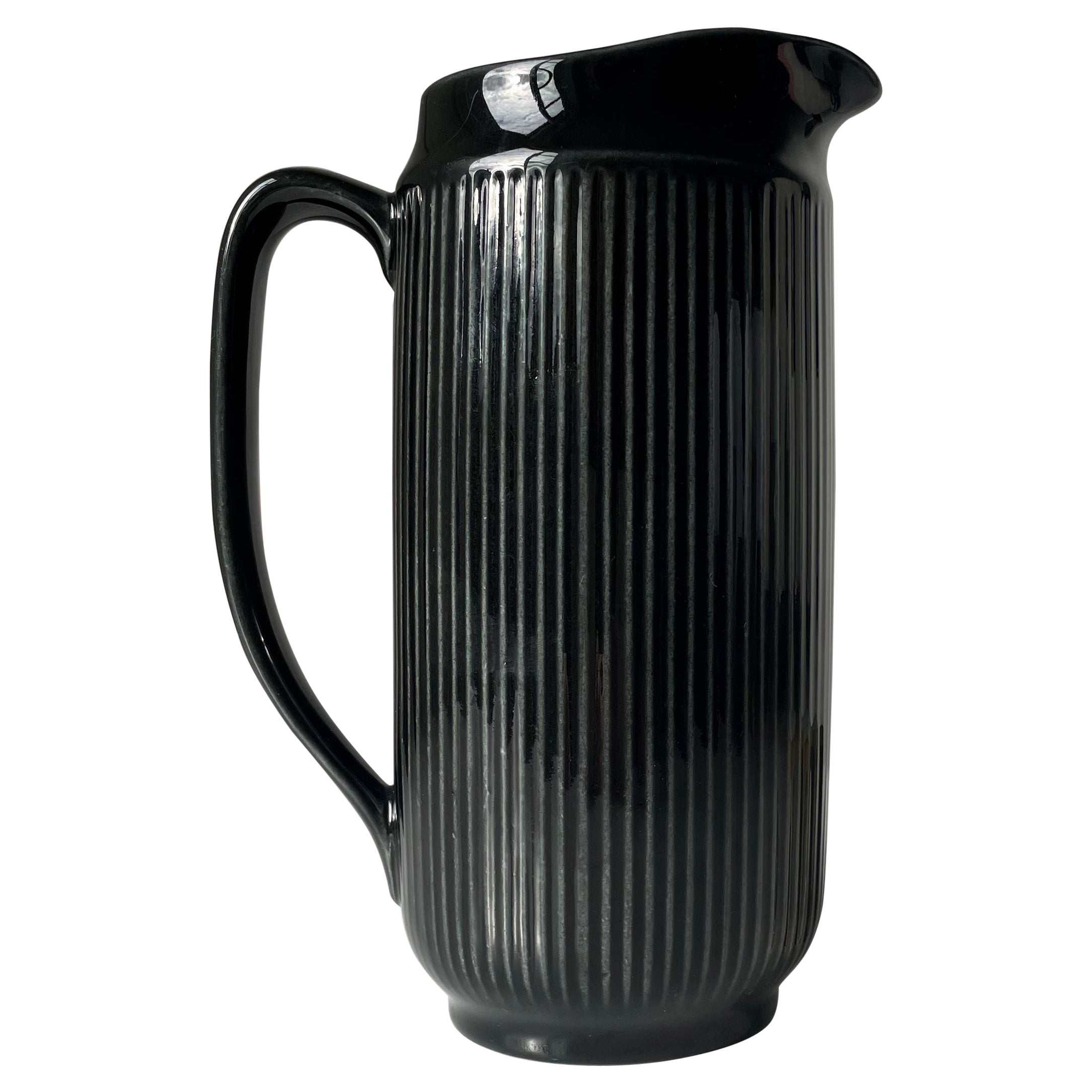 Vase pichet vintage Rörstrand noir brillant des années 1960, Suède