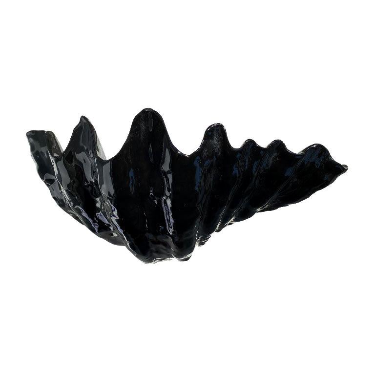 Shiny Black Ceramic Clam or Oyster Shell Wall Planter