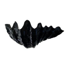 Vintage Shiny Black Ceramic Clam or Oyster Shell Wall Planter