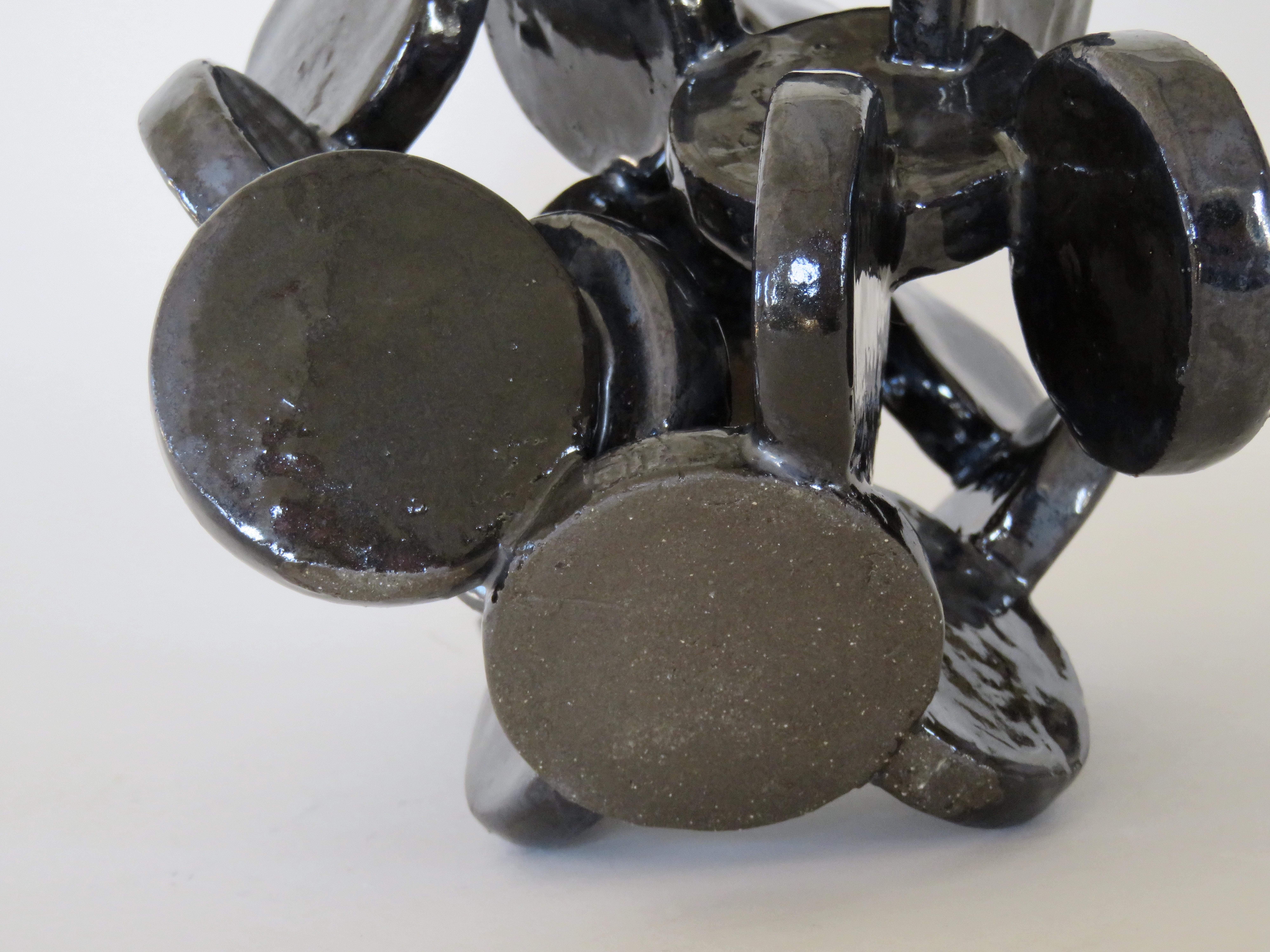 Shiny Black Discs, Handbuilt Abstract Ceramic Sculpture 5