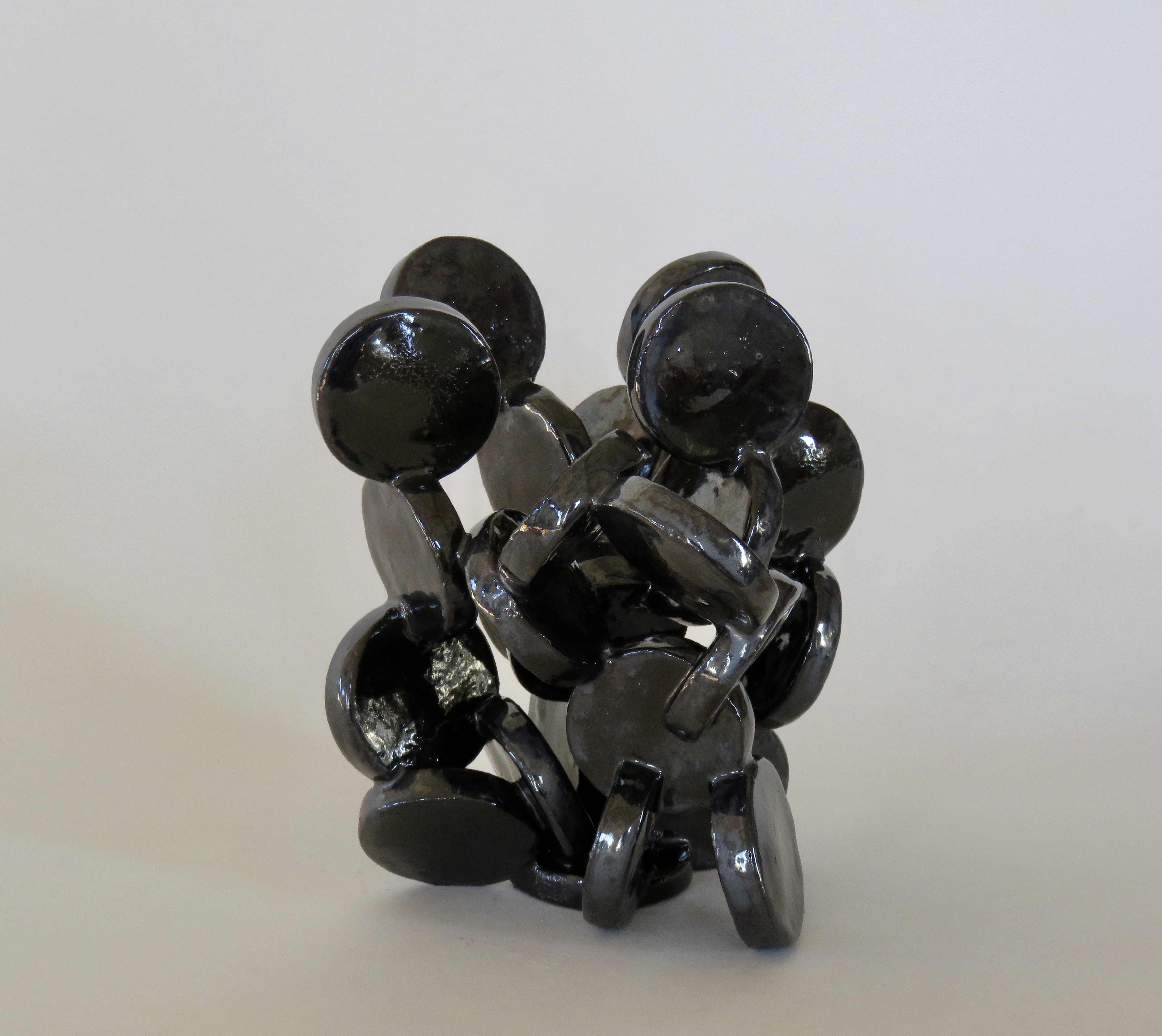 Glazed Shiny Black Discs, Handbuilt Abstract Ceramic Sculpture