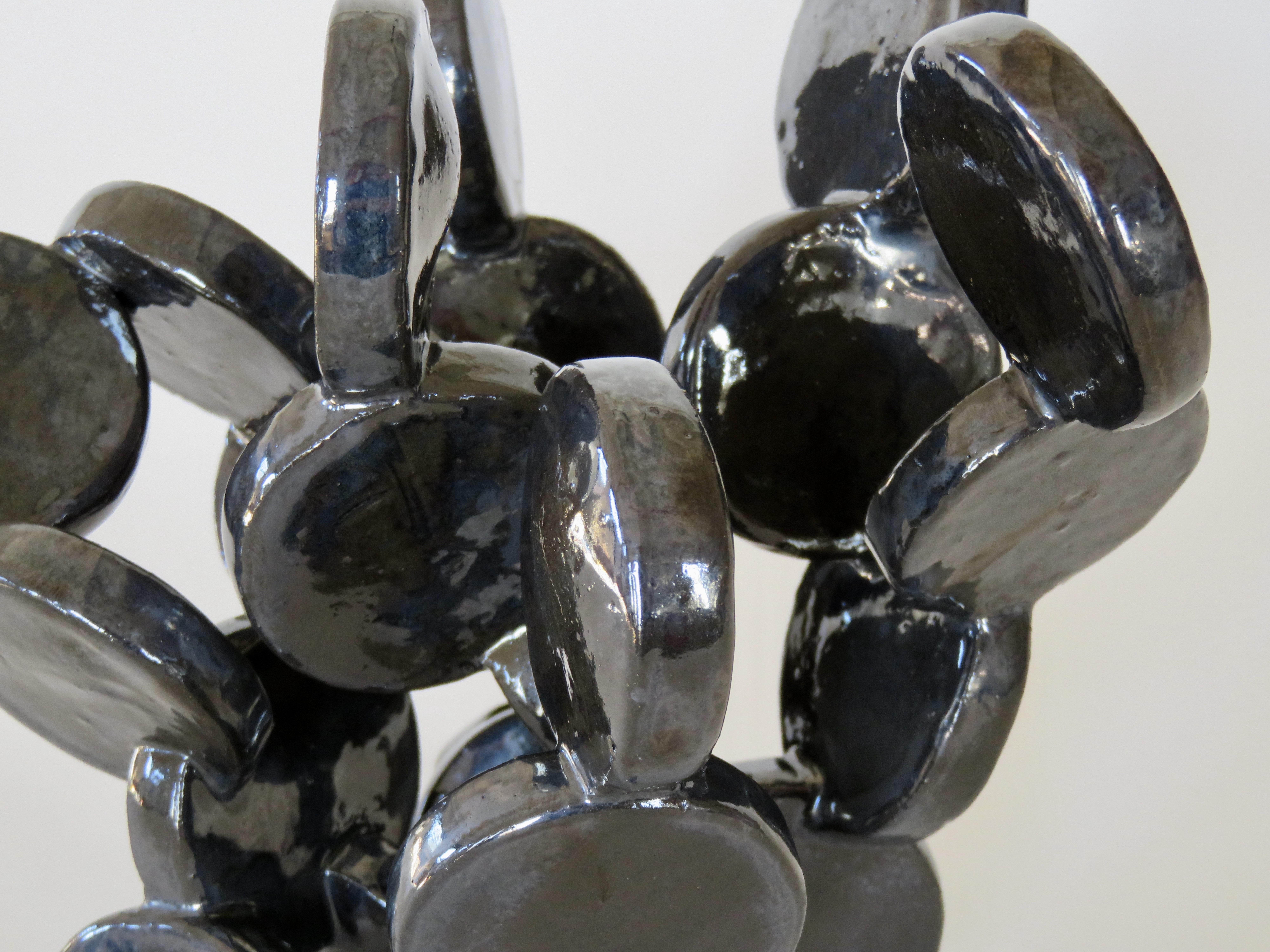 Shiny Black Discs, Handbuilt Abstract Ceramic Sculpture 3