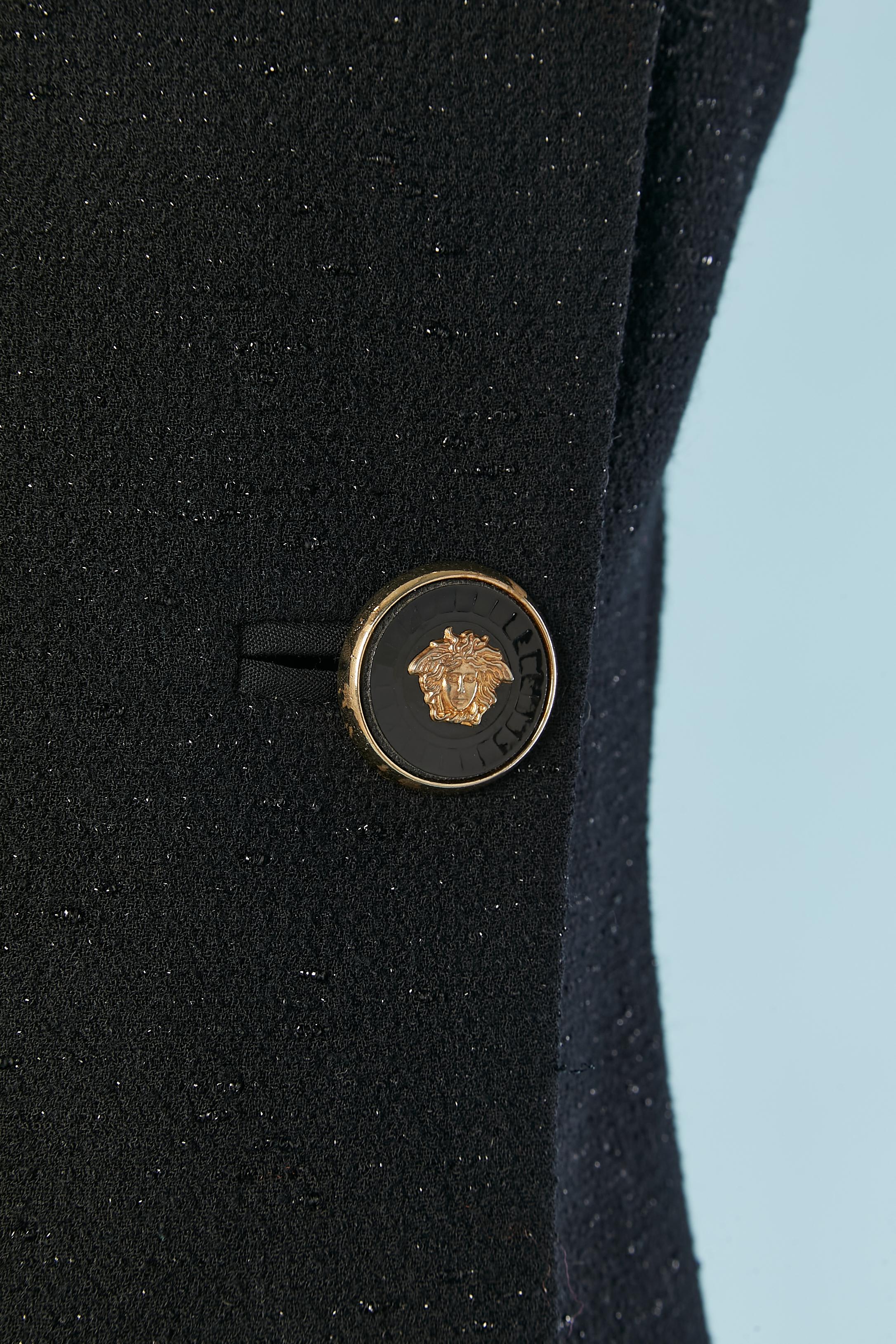 Nero Giacca nera lucida doppiopetto senza maniche Gianni Versace Couture in vendita