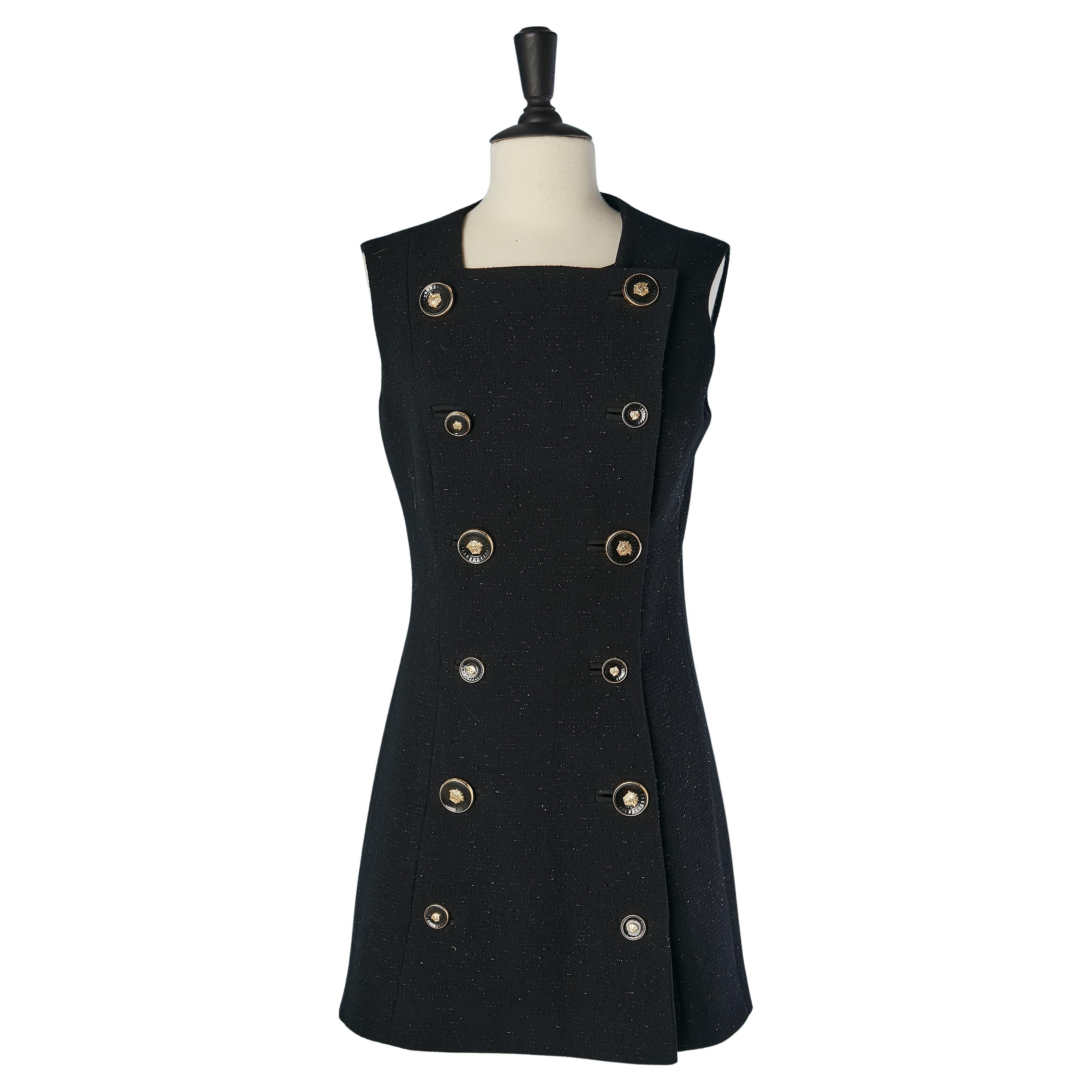 Giacca nera lucida doppiopetto senza maniche Gianni Versace Couture in vendita