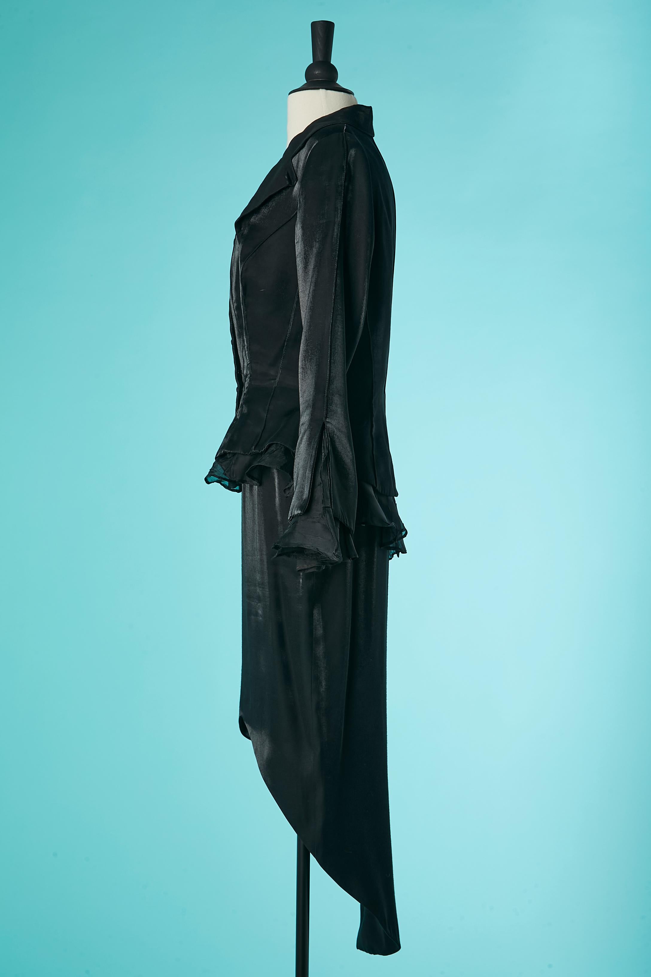 Schwarzer glänzender Abendrock -suit mit asymmetrischem Rock Mackie von Bob Mackie  im Angebot 2