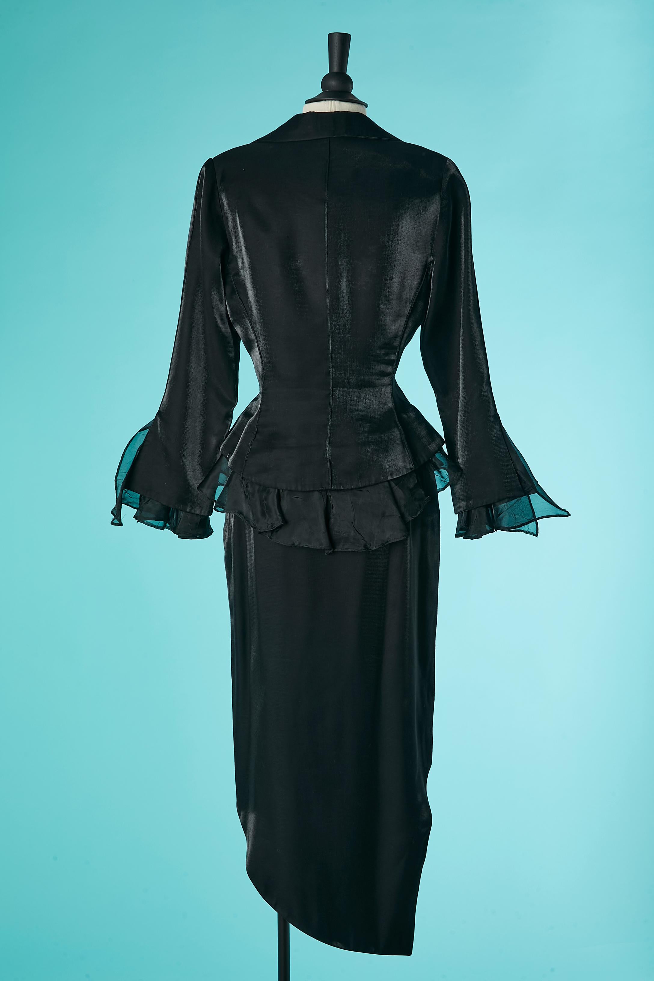 Schwarzer glänzender Abendrock -suit mit asymmetrischem Rock Mackie von Bob Mackie  im Angebot 3