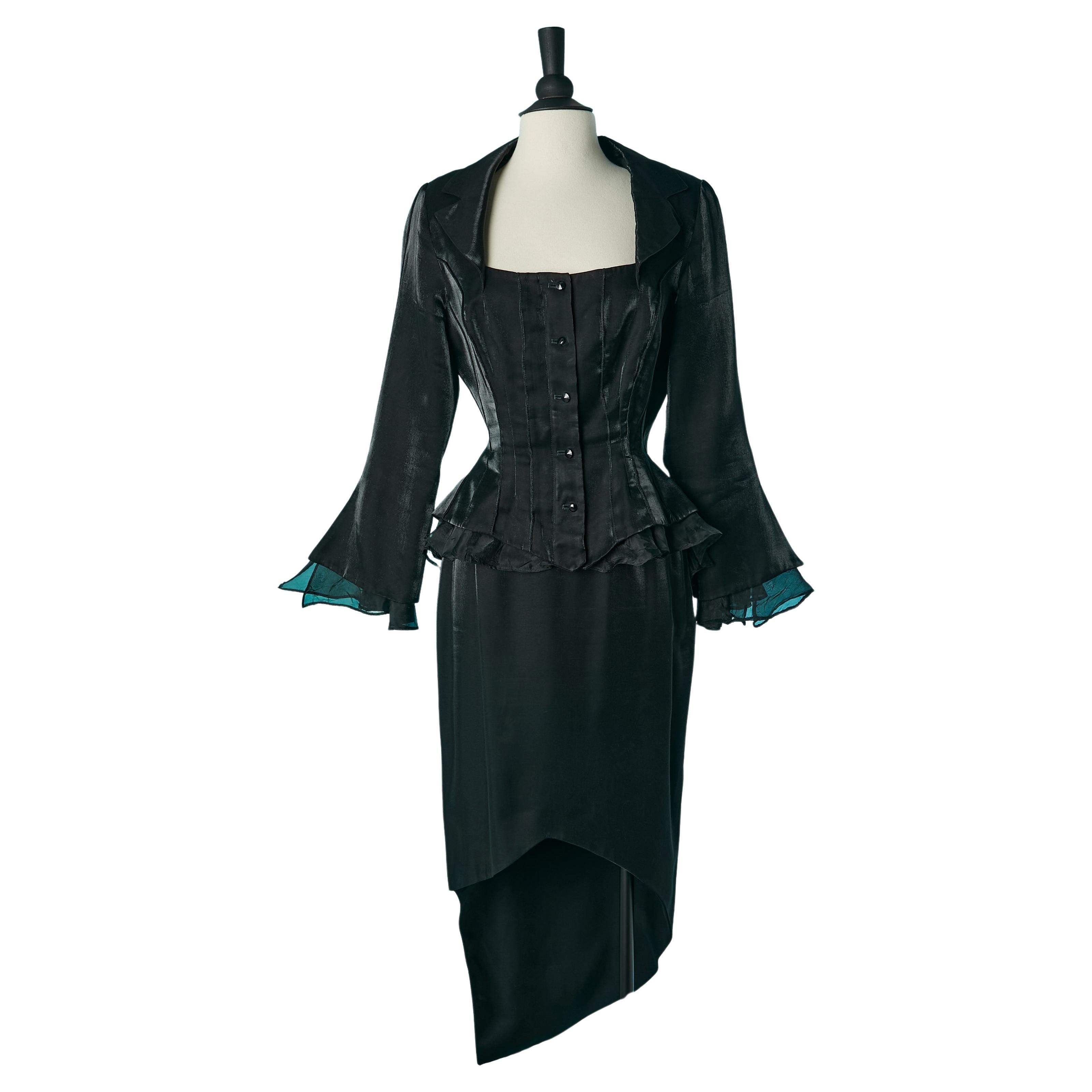 Schwarzer glänzender Abendrock -suit mit asymmetrischem Rock Mackie von Bob Mackie  im Angebot