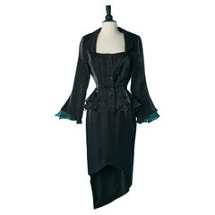 Shiny black evening skirt -suit with asymmetrical skirt Mackie by Bob Mackie