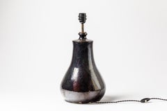 Lampe de bureau en céramique noire brillante et brillante, fabriquée en France, circa 1970