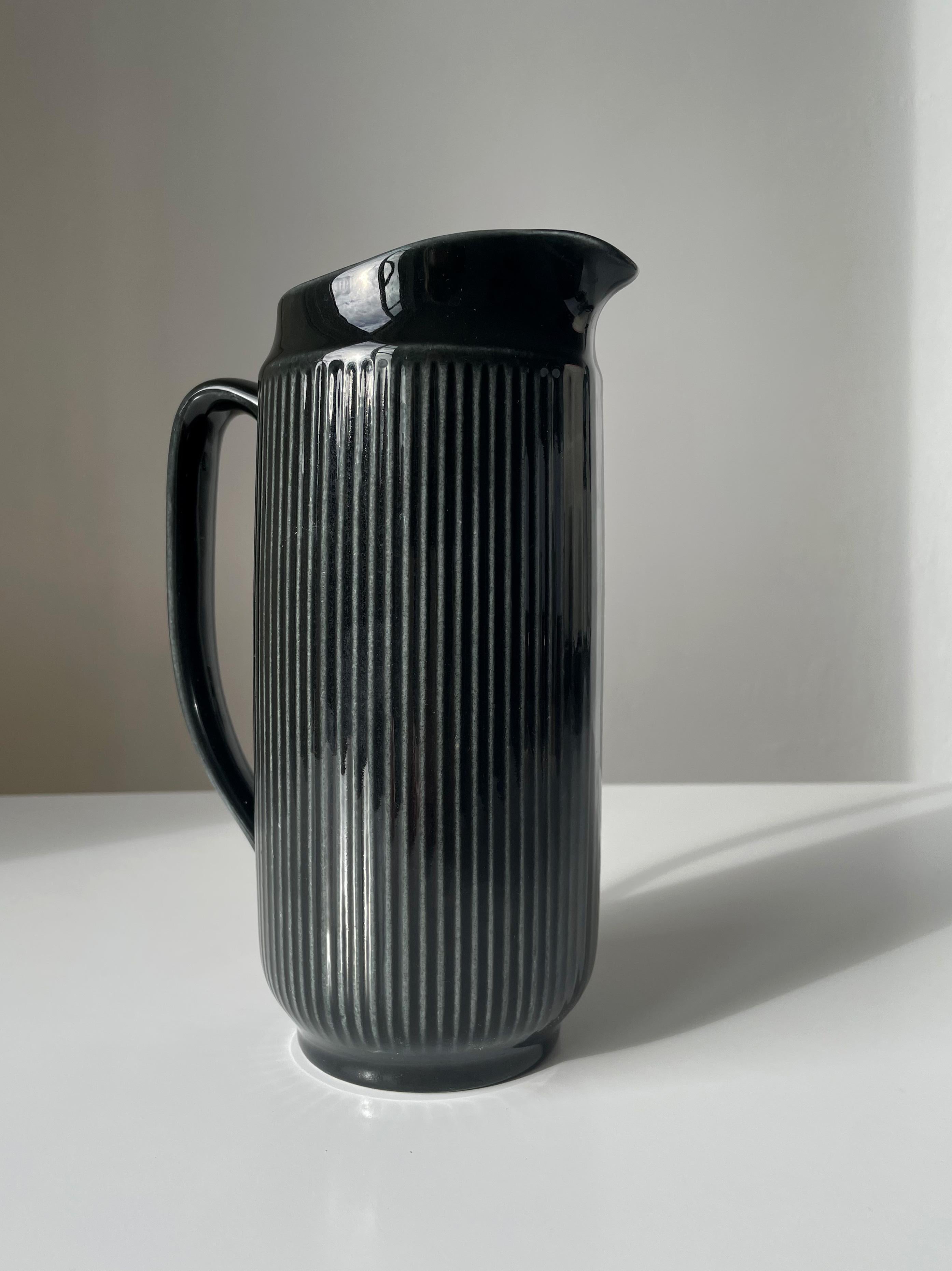 Mid-Century Modern Shiny Black Rorstrand Vintage Pitcher Vase, 1960s For Sale