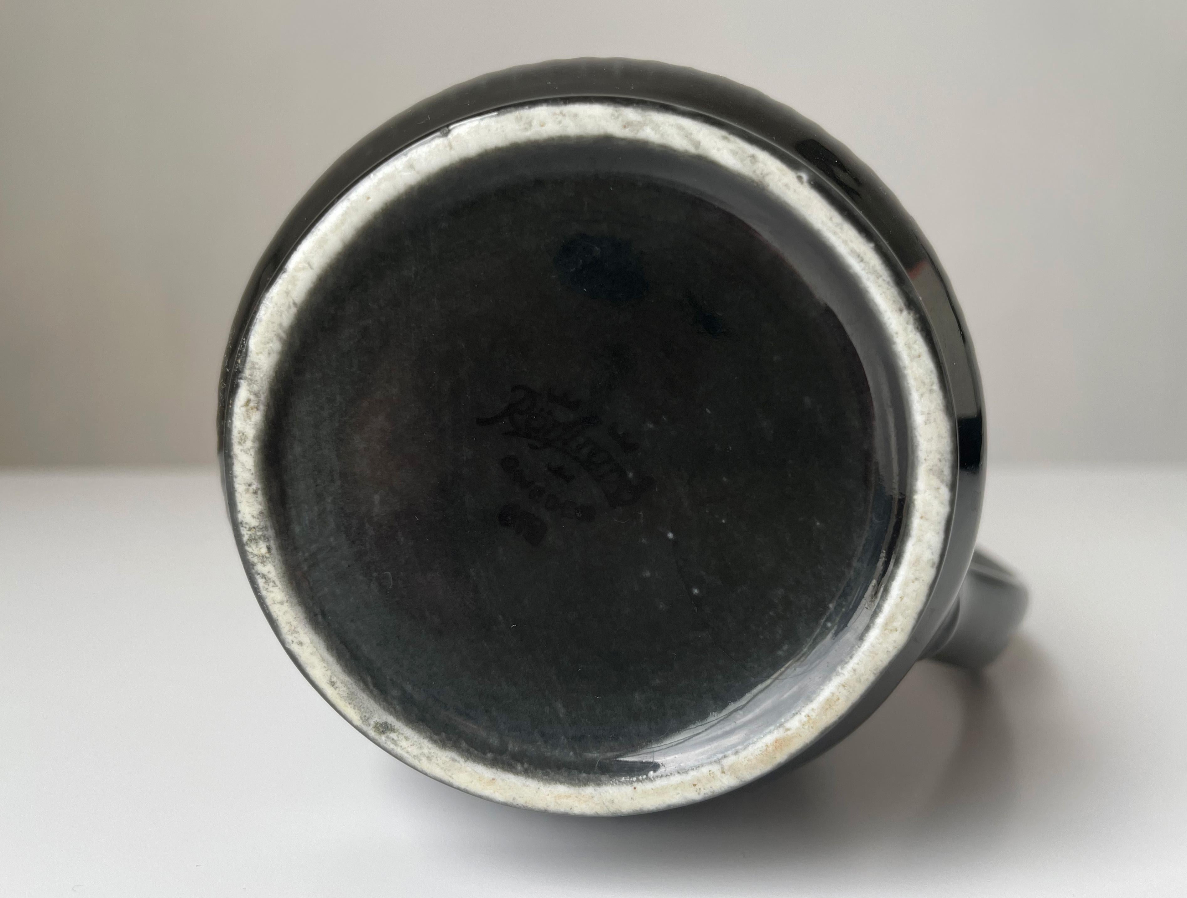 Glazed Shiny Black Rorstrand Vintage Pitcher Vase, 1960s For Sale
