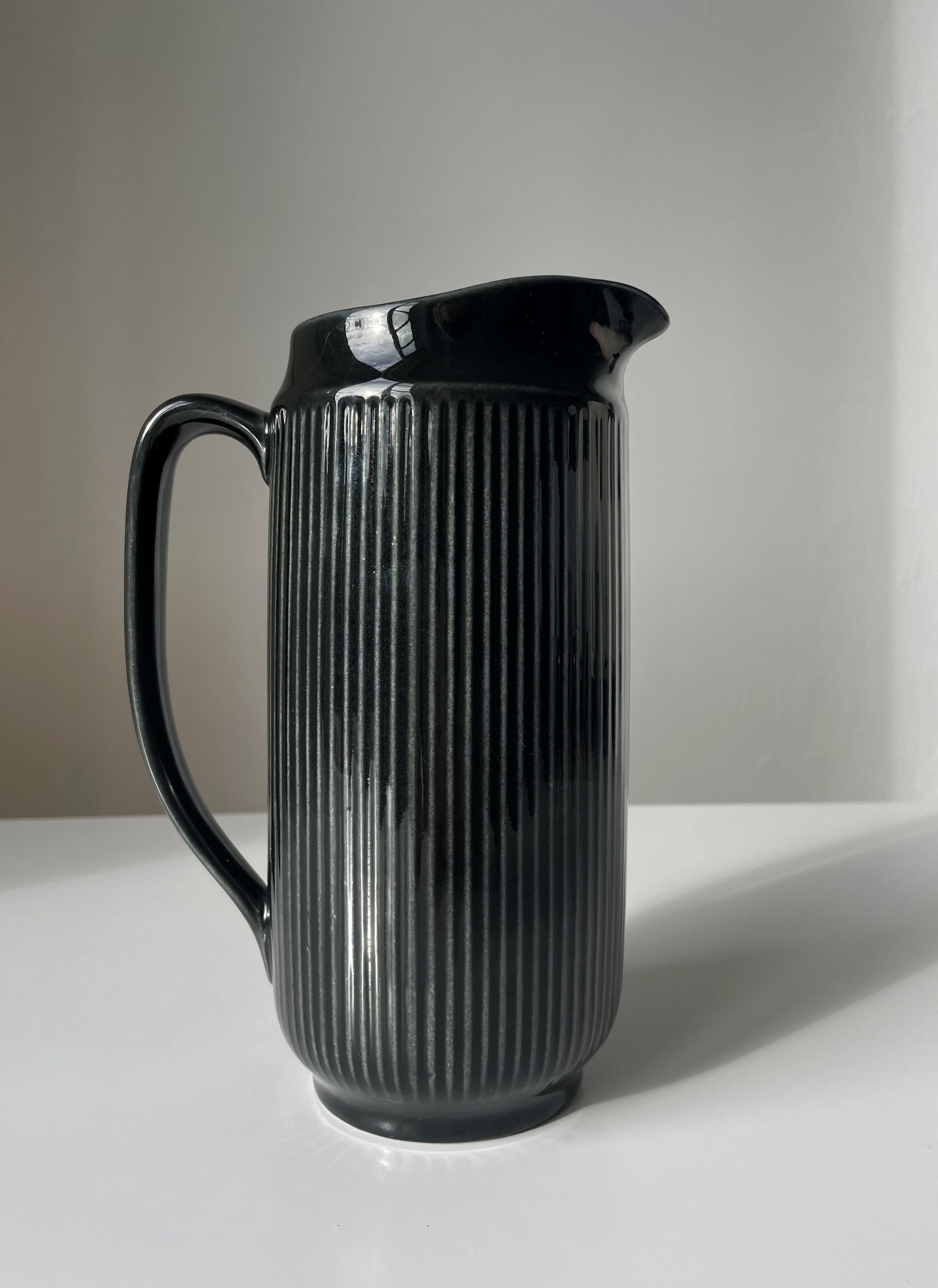 Porcelain Shiny Black Rorstrand Vintage Pitcher Vase, 1960s For Sale