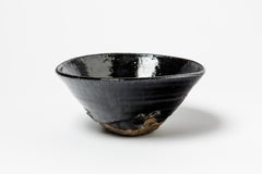Shiny Black Stoneware Ceramic Bowl or Cup by Hervé Rousseau handmade
