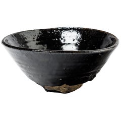 Vintage Shiny Black Stoneware Ceramic Bowl or Cup by Hervé Rousseau handmade