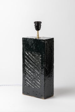 Shiny Black Stoneware Ceramic Table Lamp 1980 Lighting handmade