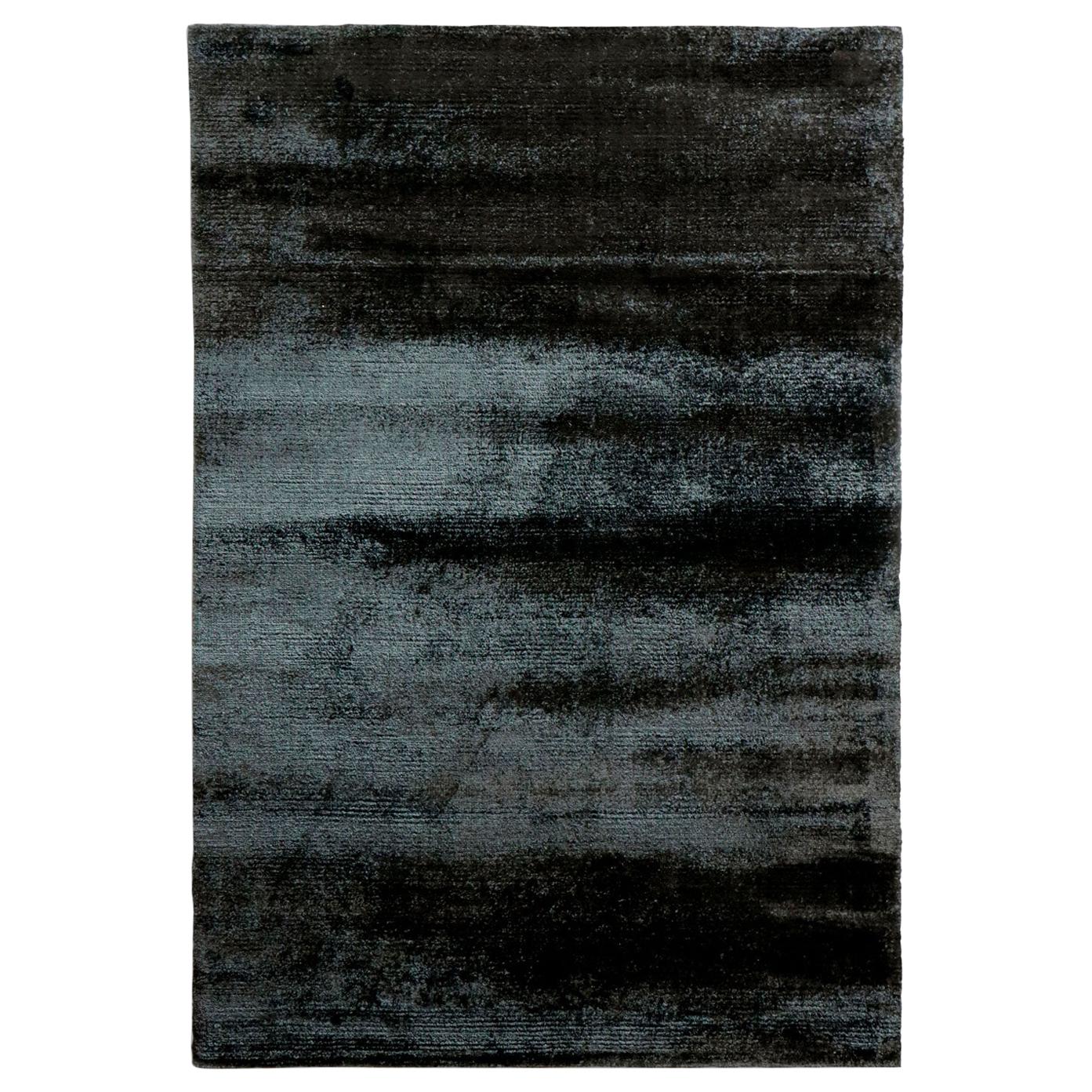 Contemporary Shiny Black Viscose Rug by Deanna Comelllini In Stock 200x300 cm