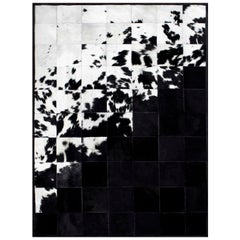 Shiny Black with Rich Creamy White Cuztomizable Degrade Cowhide Area Rug X-Large