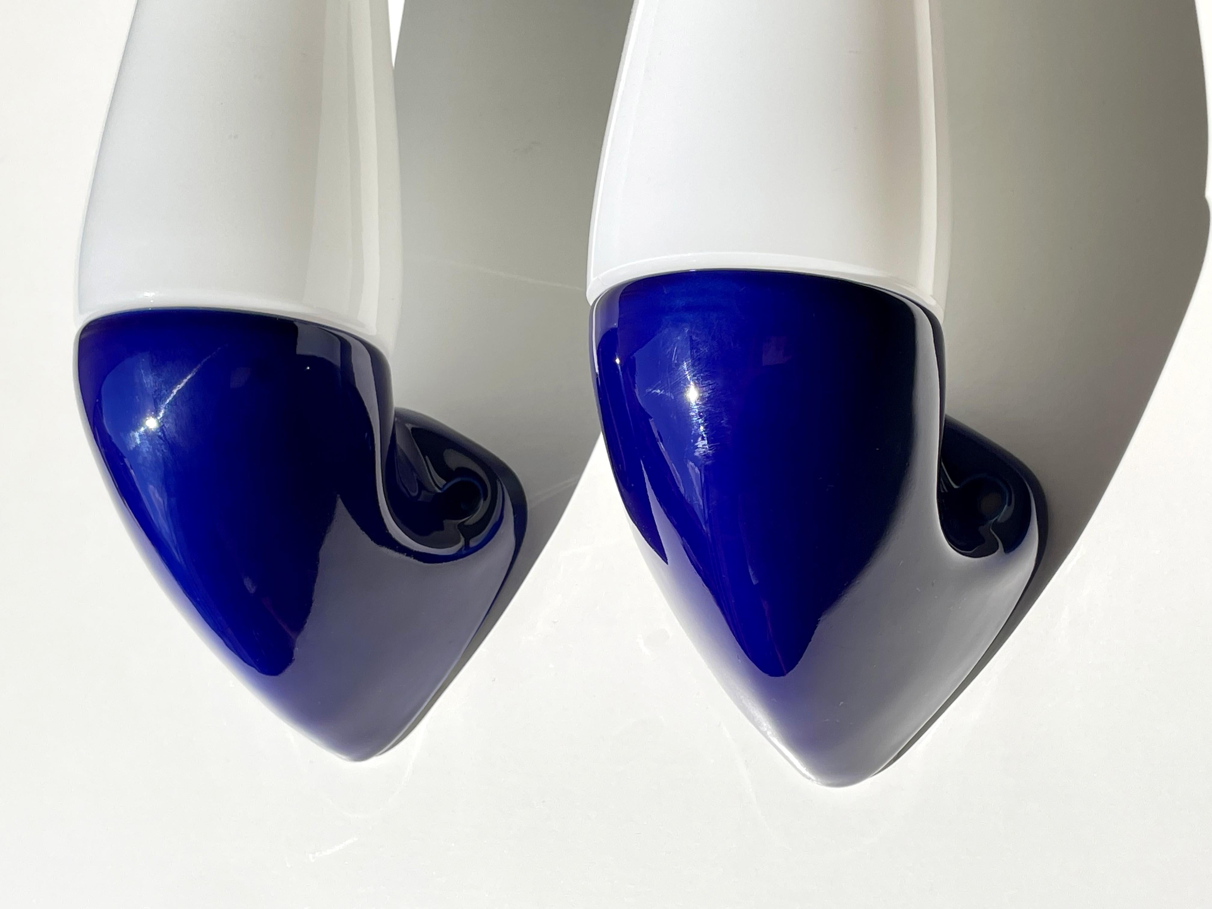 Mid-Century Modern Shiny Blue Porcelain Glass Wall Lights, IFÖ Sweden, 1960s