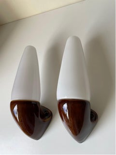 Lights en porcelaine brune brillante et verre opalin, IFÖ Suède, années 1960