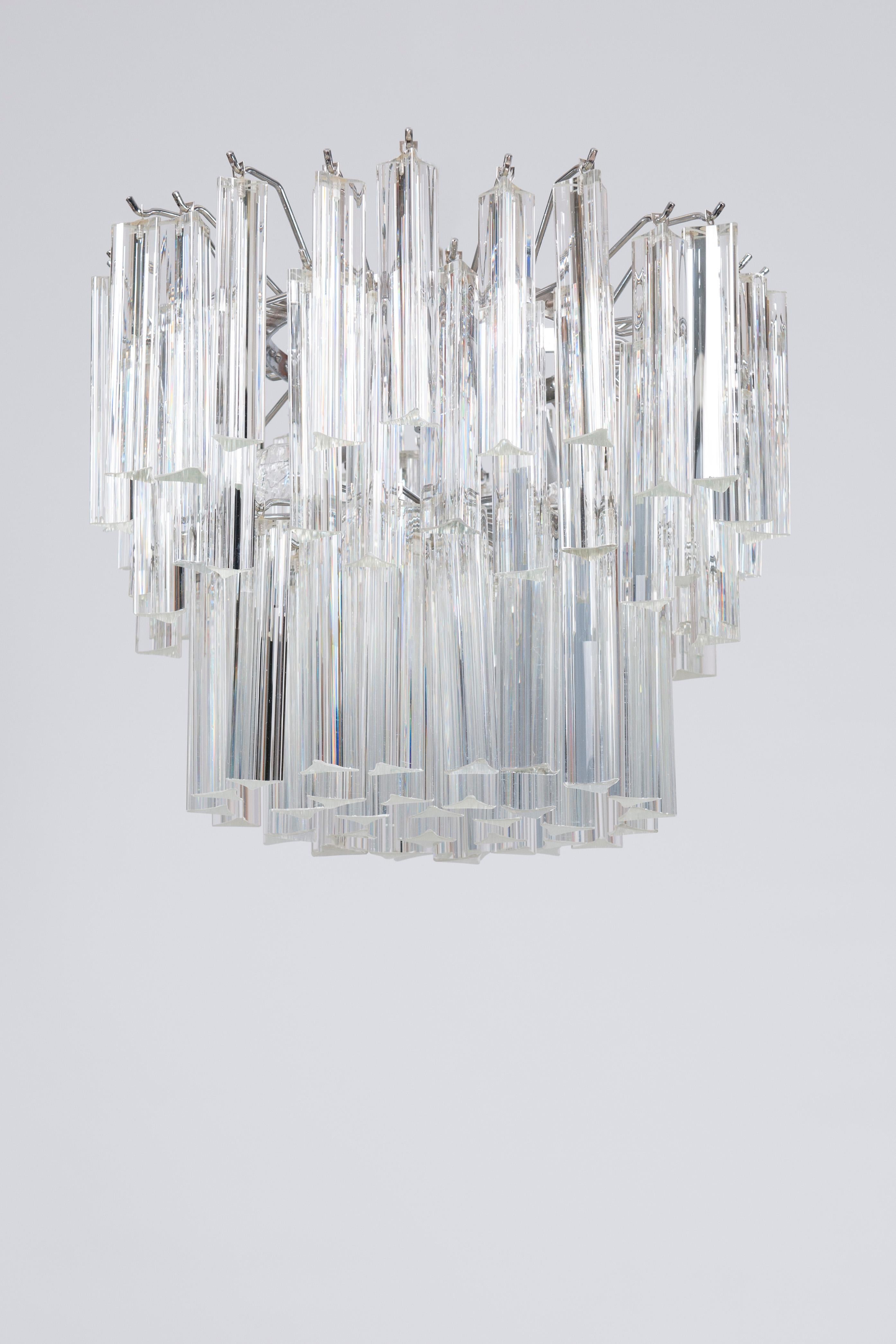 Mid-Century Modern Shiny Camer Murano Glass Chandelier Clear color Trihedrons 1960s Italy For Sale
