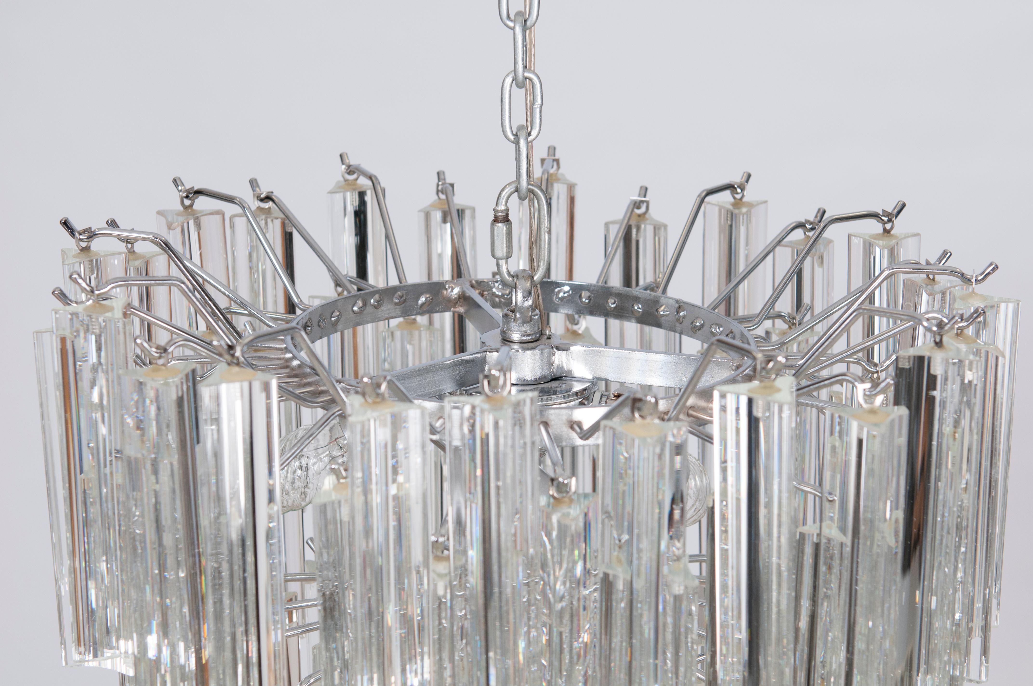 Shiny Camer Murano Glass Chandelier Clear color Trihedrons 1960s Italy For Sale 1