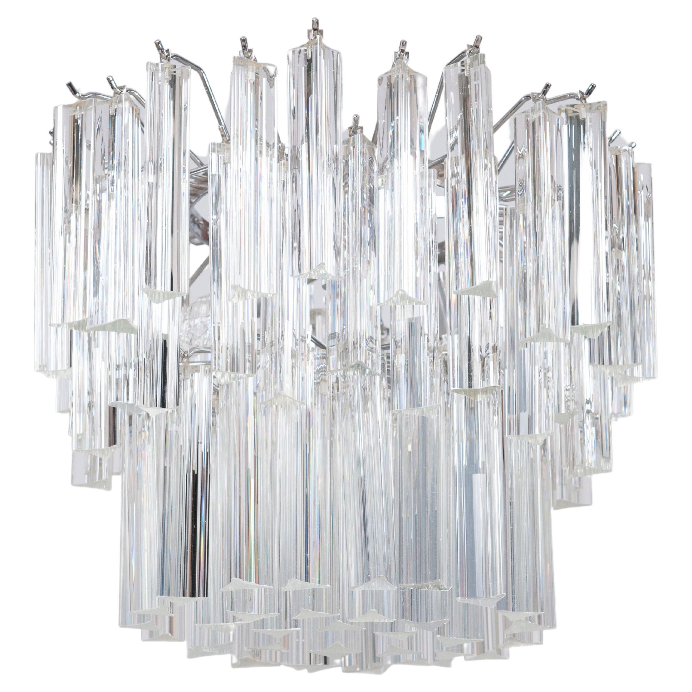 Shiny Camer Murano Glass Chandelier Clear color Trihedrons 1960s Italy For Sale