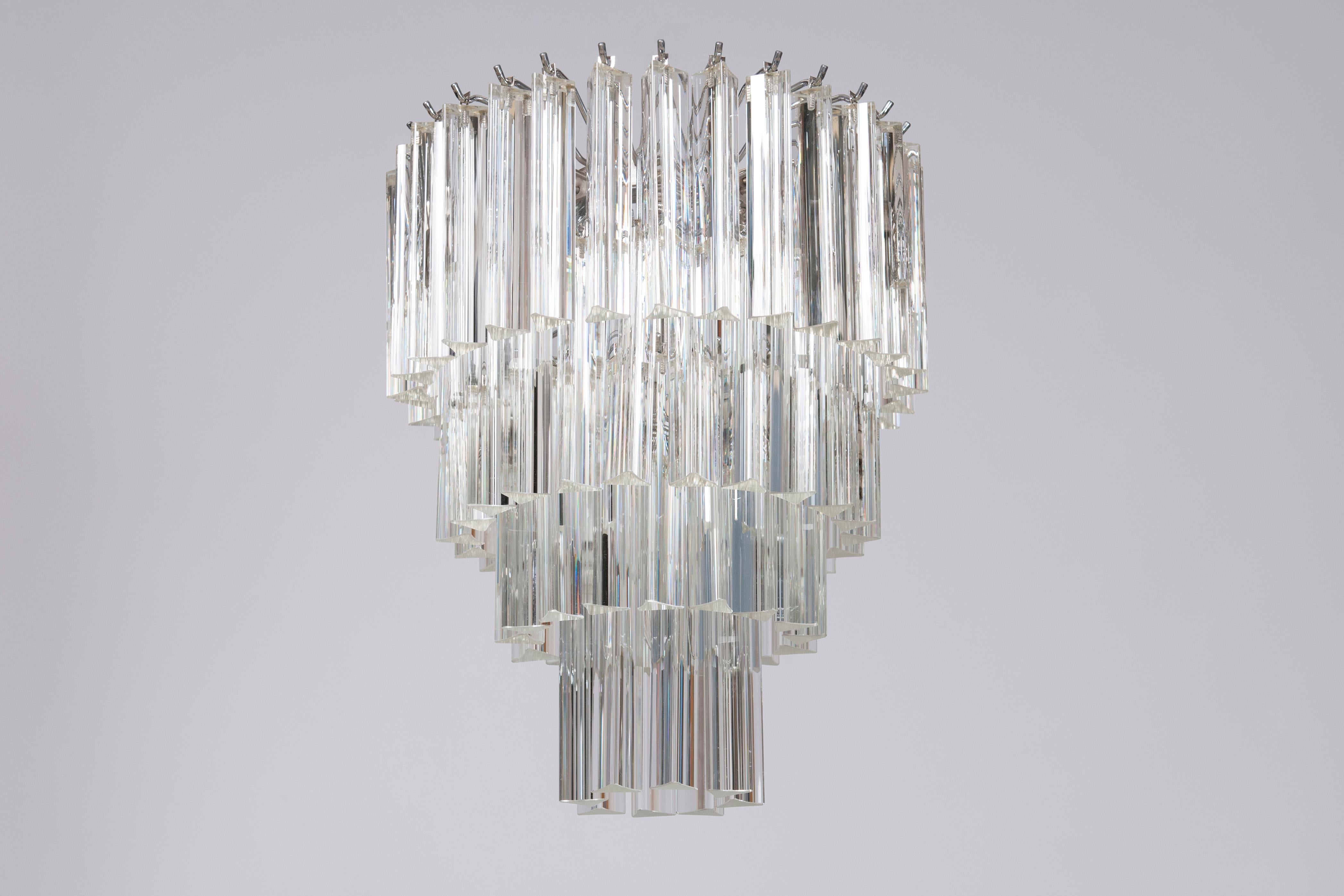 Modern Shiny Camer Trihedrons Murano Glass Chandelier 1970s Venice For Sale