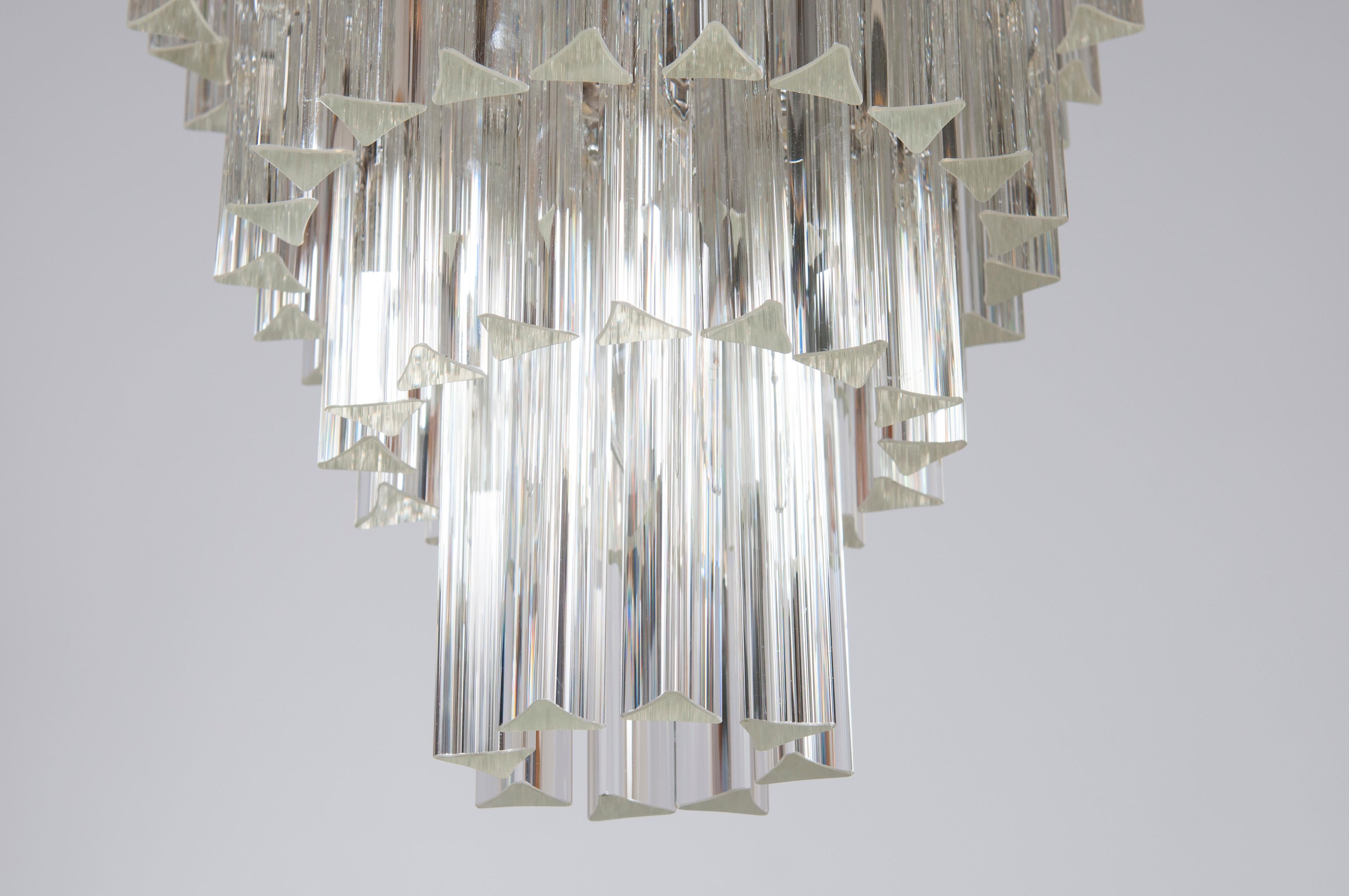 Italian Shiny Camer Trihedrons Murano Glass Chandelier 1970s Venice For Sale
