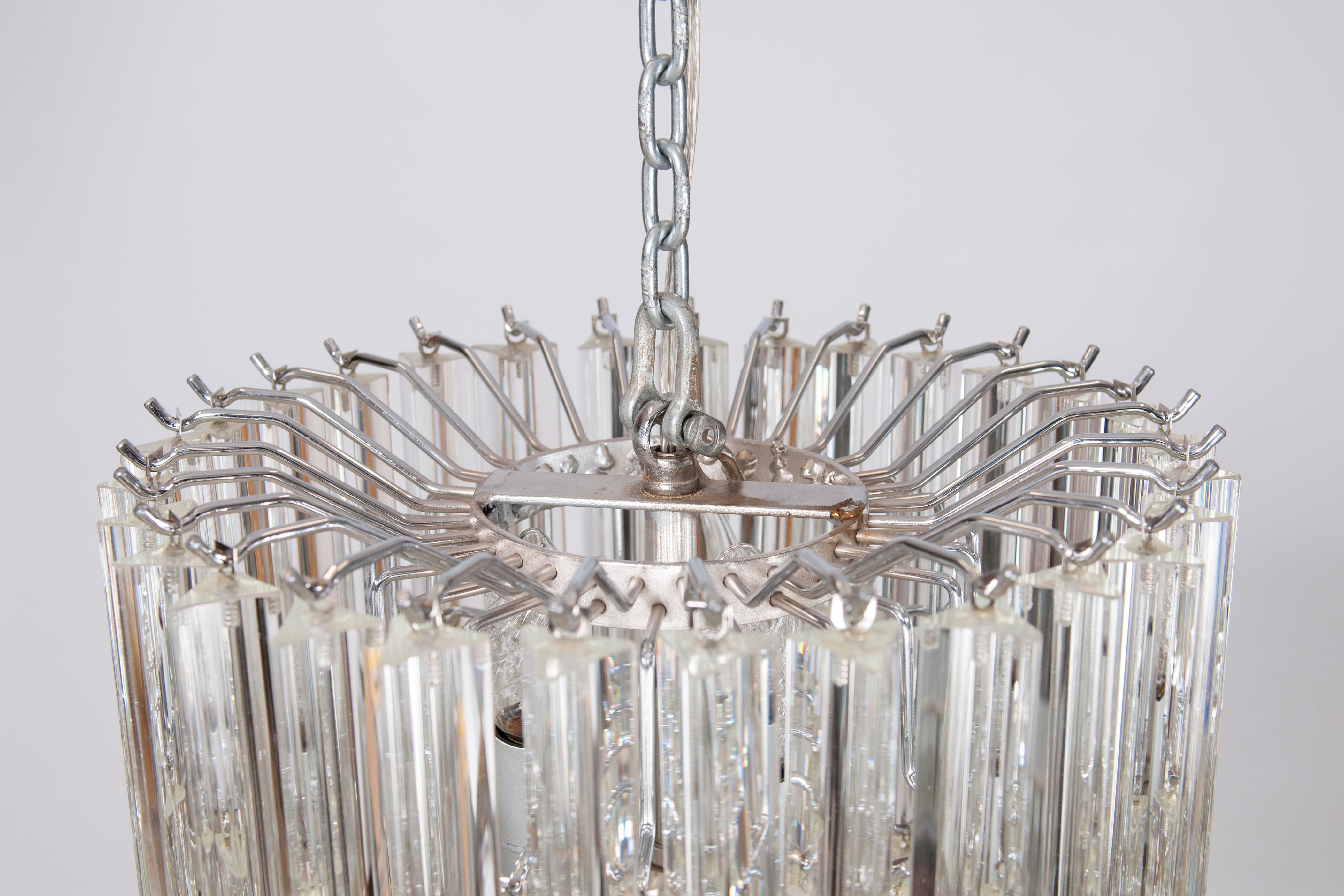 Shiny Camer Trihedrons Murano Glass Chandelier 1970s Venice In Excellent Condition For Sale In Villaverla, IT