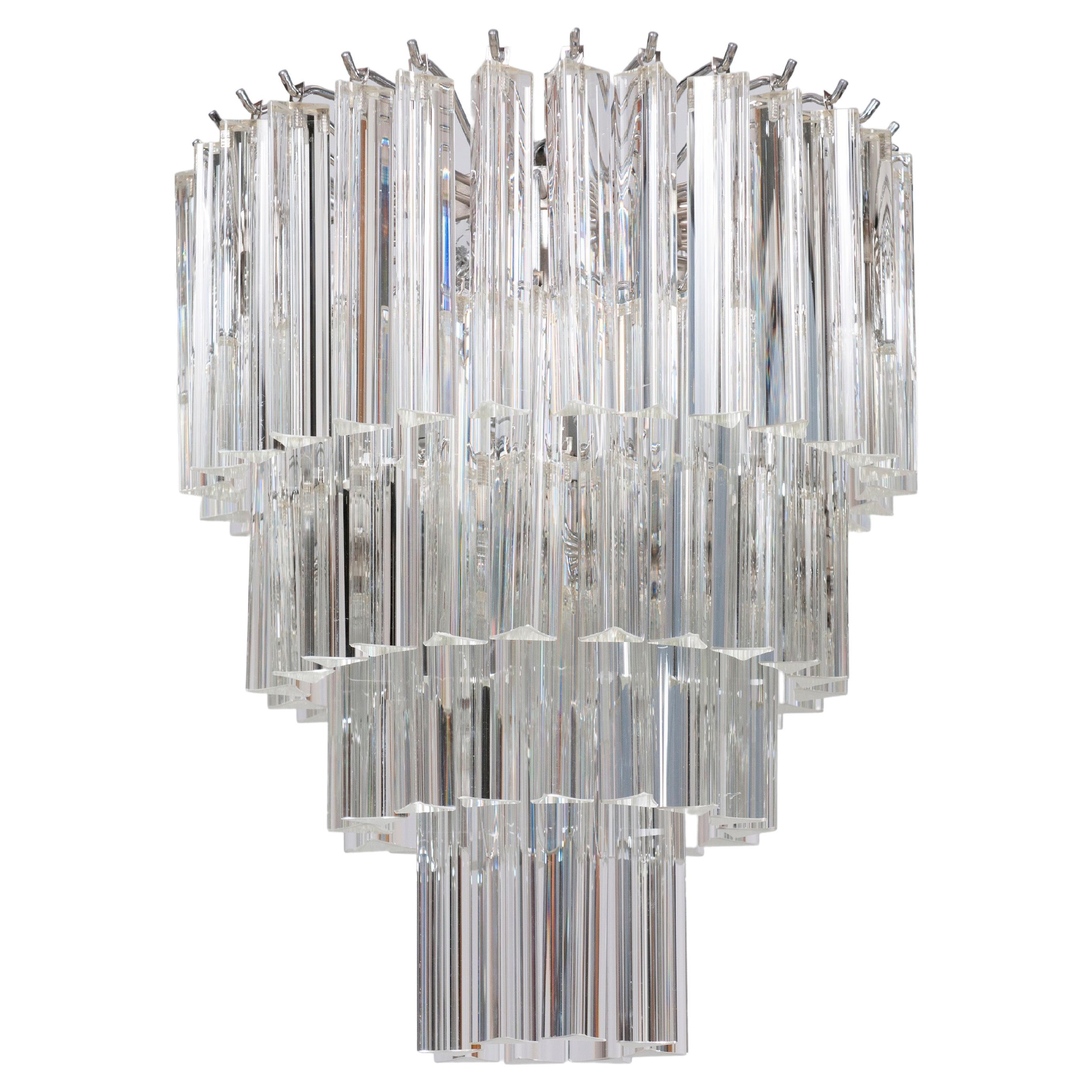 Shiny Camer Trihedrons Murano Glass Chandelier 1970s Venice For Sale