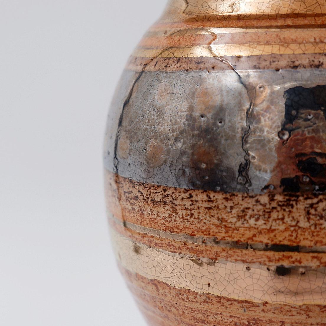 Francese Vaso in ceramica lucida con smalti dorati di Georges Pelletier Vallauris - Anni '60 in vendita