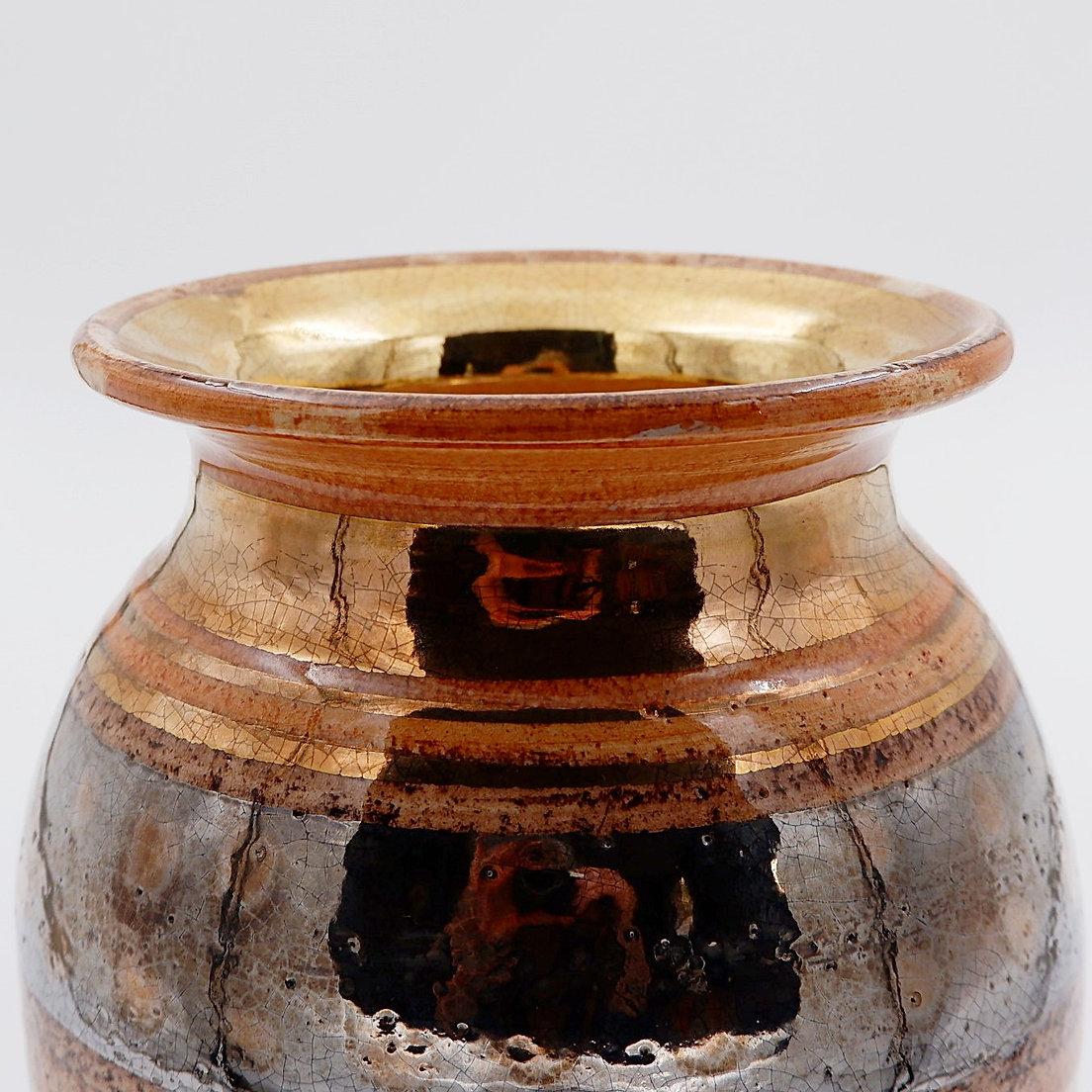 Vaso in ceramica lucida con smalti dorati di Georges Pelletier Vallauris - Anni '60 In condizioni buone in vendita a Linkebeek, BE