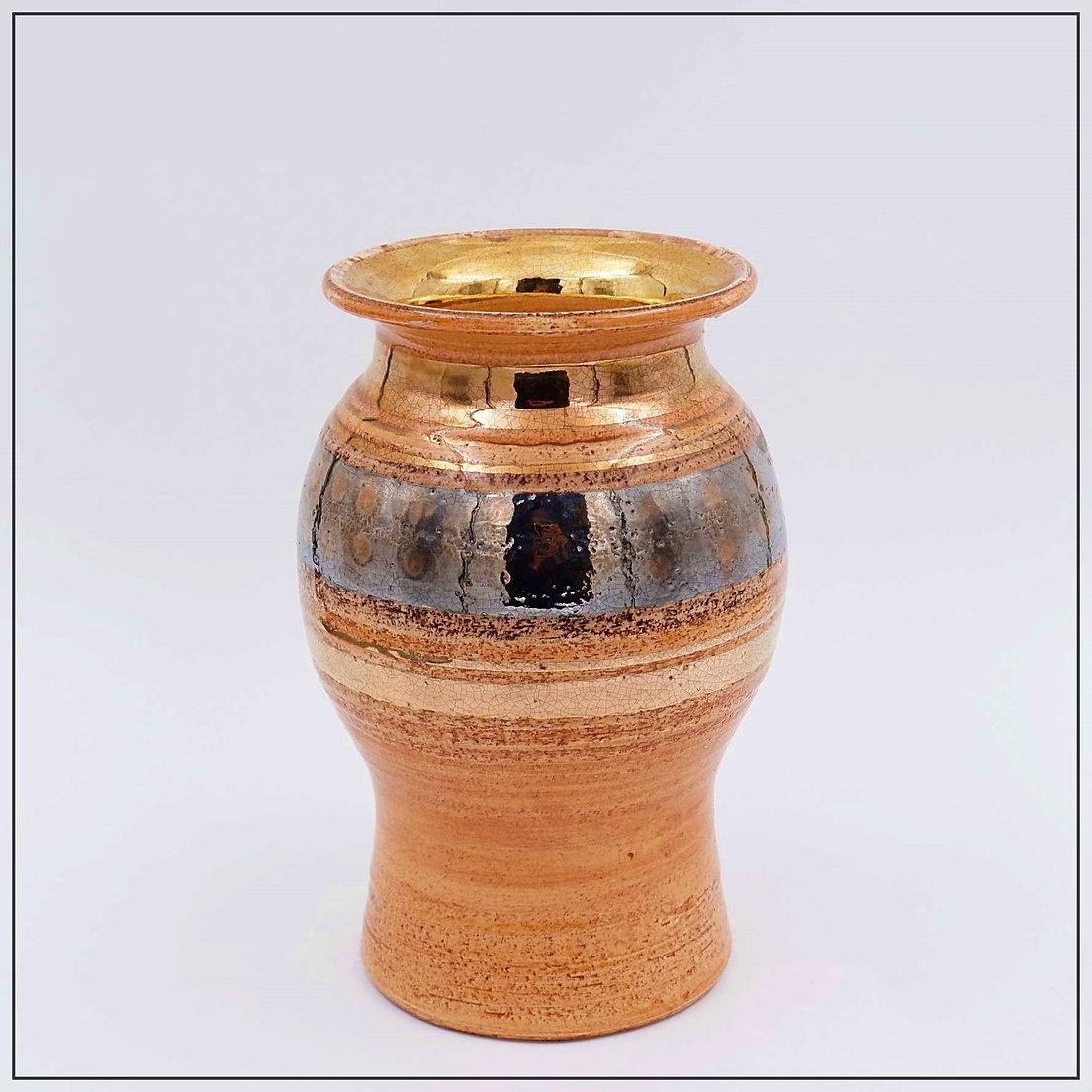 XX secolo Vaso in ceramica lucida con smalti dorati di Georges Pelletier Vallauris - Anni '60 in vendita