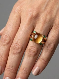 Shiny Citrine Emerald 14K Gold (18K Custom) Cushion Ring