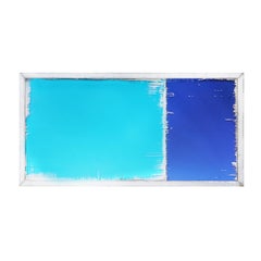 Waves Contemporary Wall Mirror by Sabrina Landini Blue Silvered Art Glass Italy