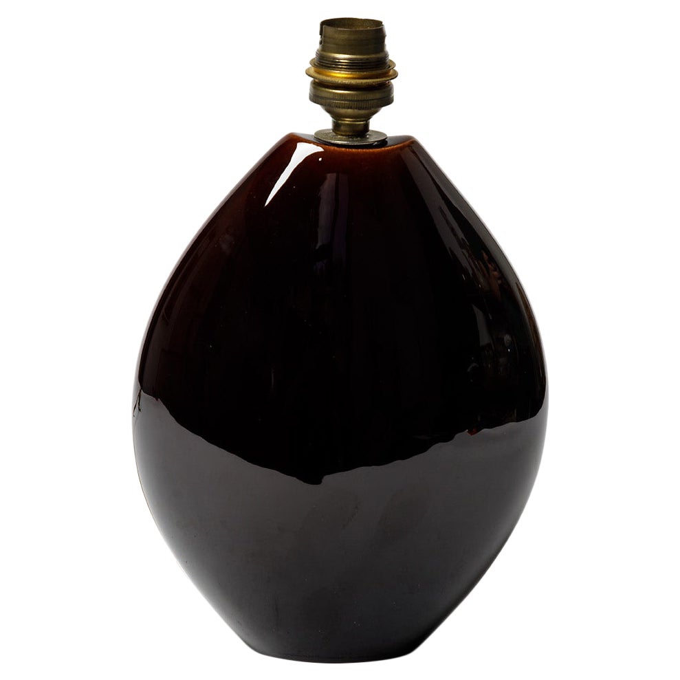 Shiny Dark Brown Ceramic Table Lamp by Gabriel Musarra Vallauris circa 1950