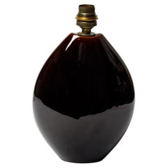 Shiny Dark Brown Ceramic Table Lamp by Gabriel Musarra Vallauris circa 1950