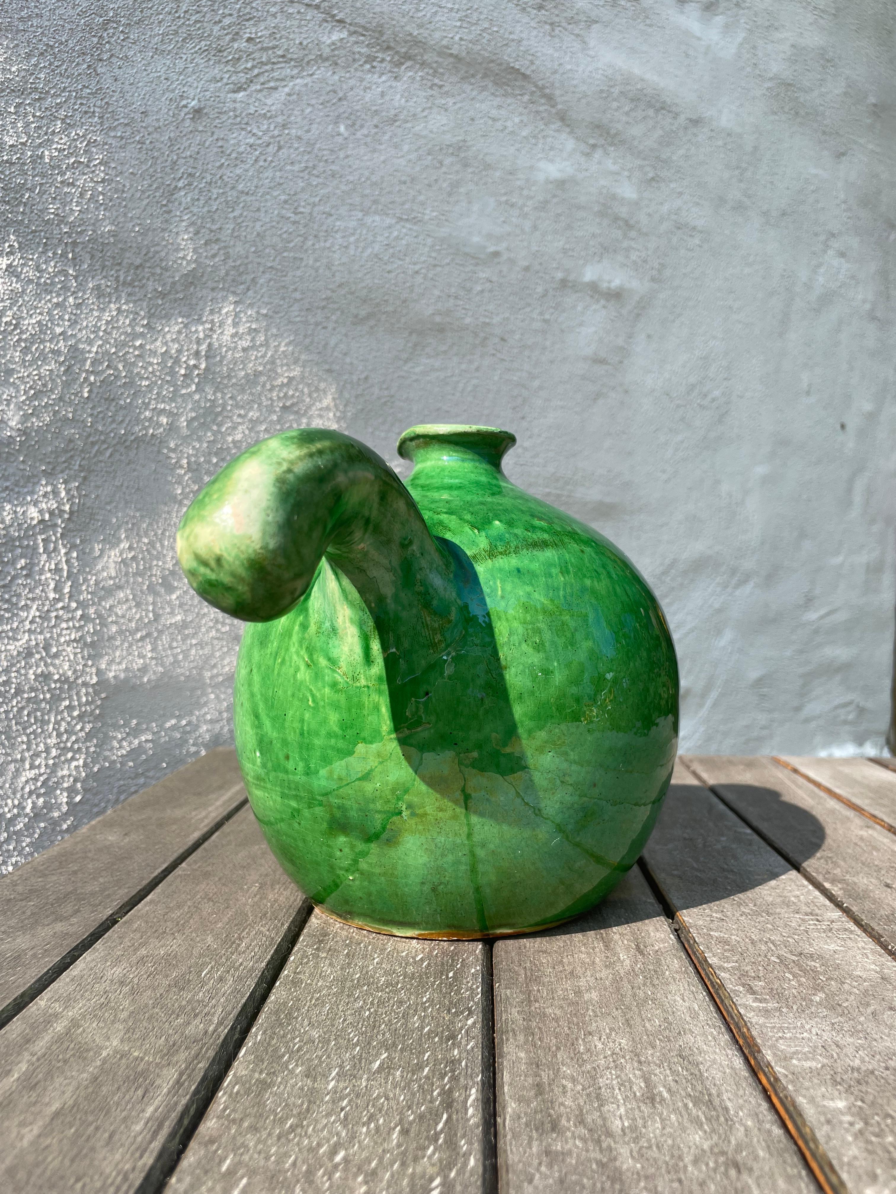Shiny Emerald Green Ceramic Bottle Vase, 1950s For Sale 2