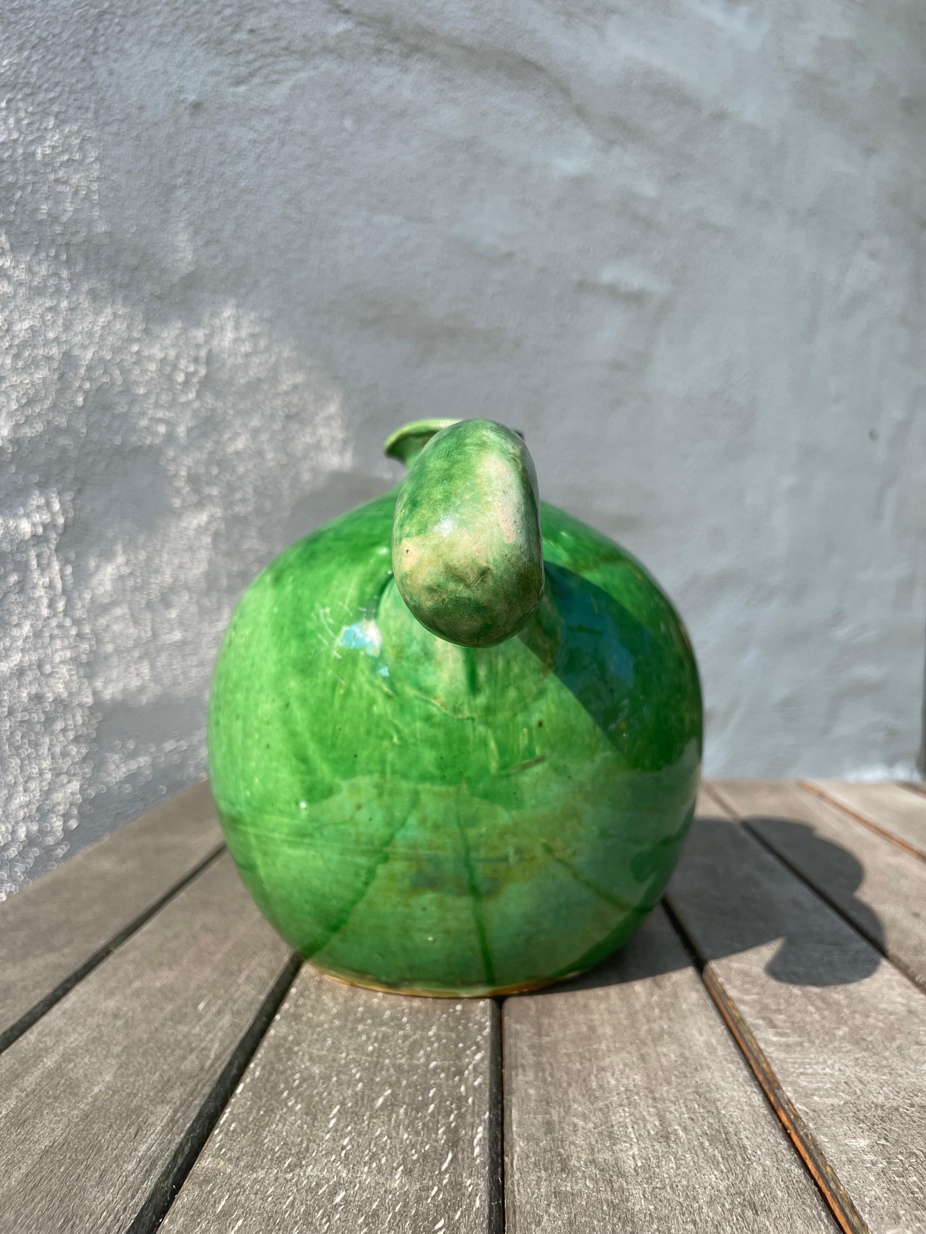 Shiny Emerald Green Ceramic Bottle Vase, 1950s For Sale 3