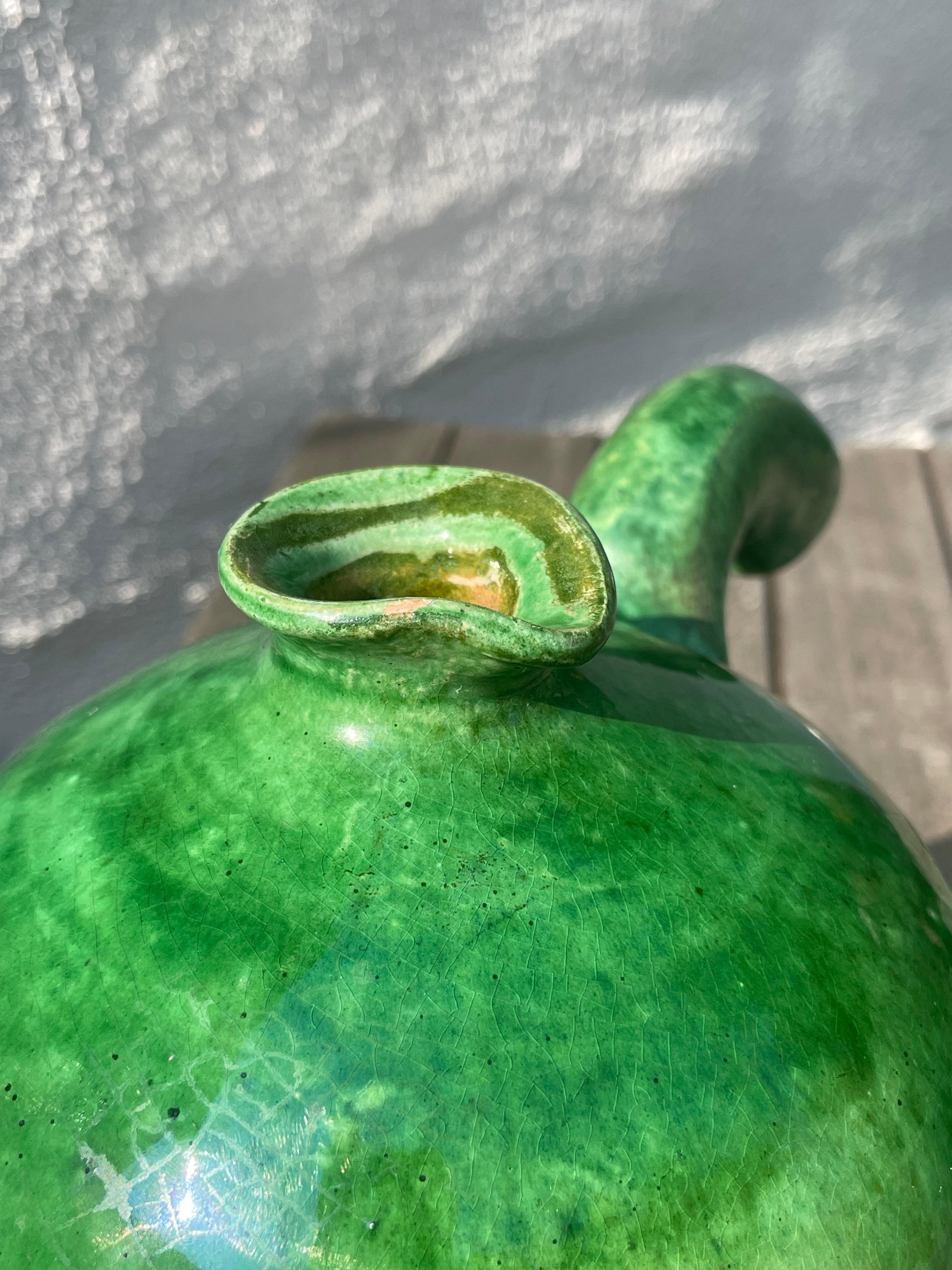Shiny Emerald Green Ceramic Bottle Vase, 1950s For Sale 4