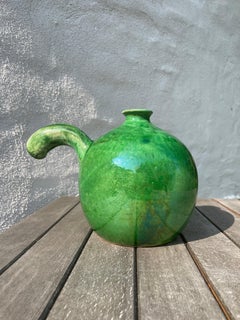 Shiny Emerald Green Ceramic Bottle Vase, 1950s