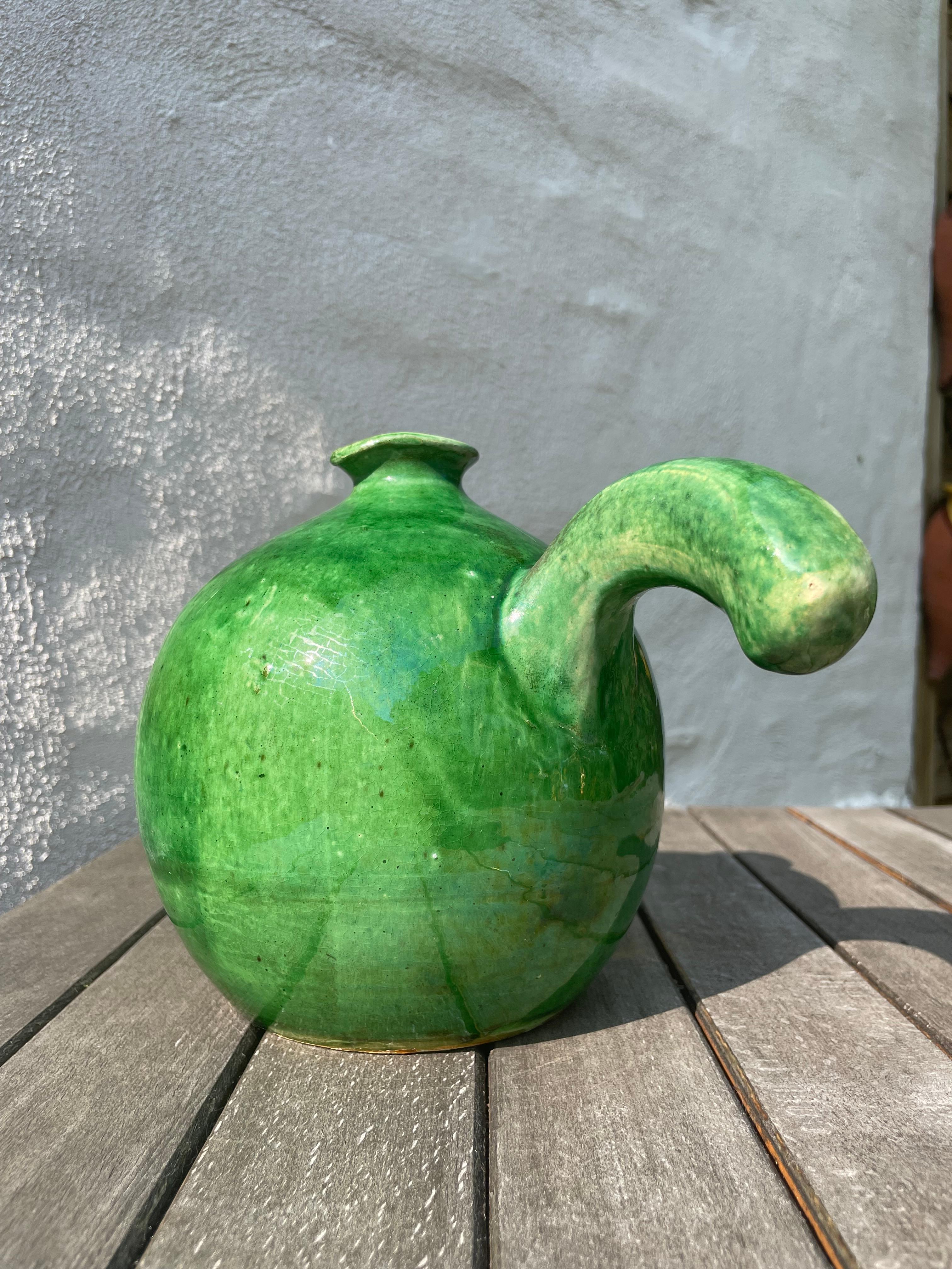 Hand-Crafted Shiny Emerald Green Ceramic Bottle Vase, 1950s For Sale