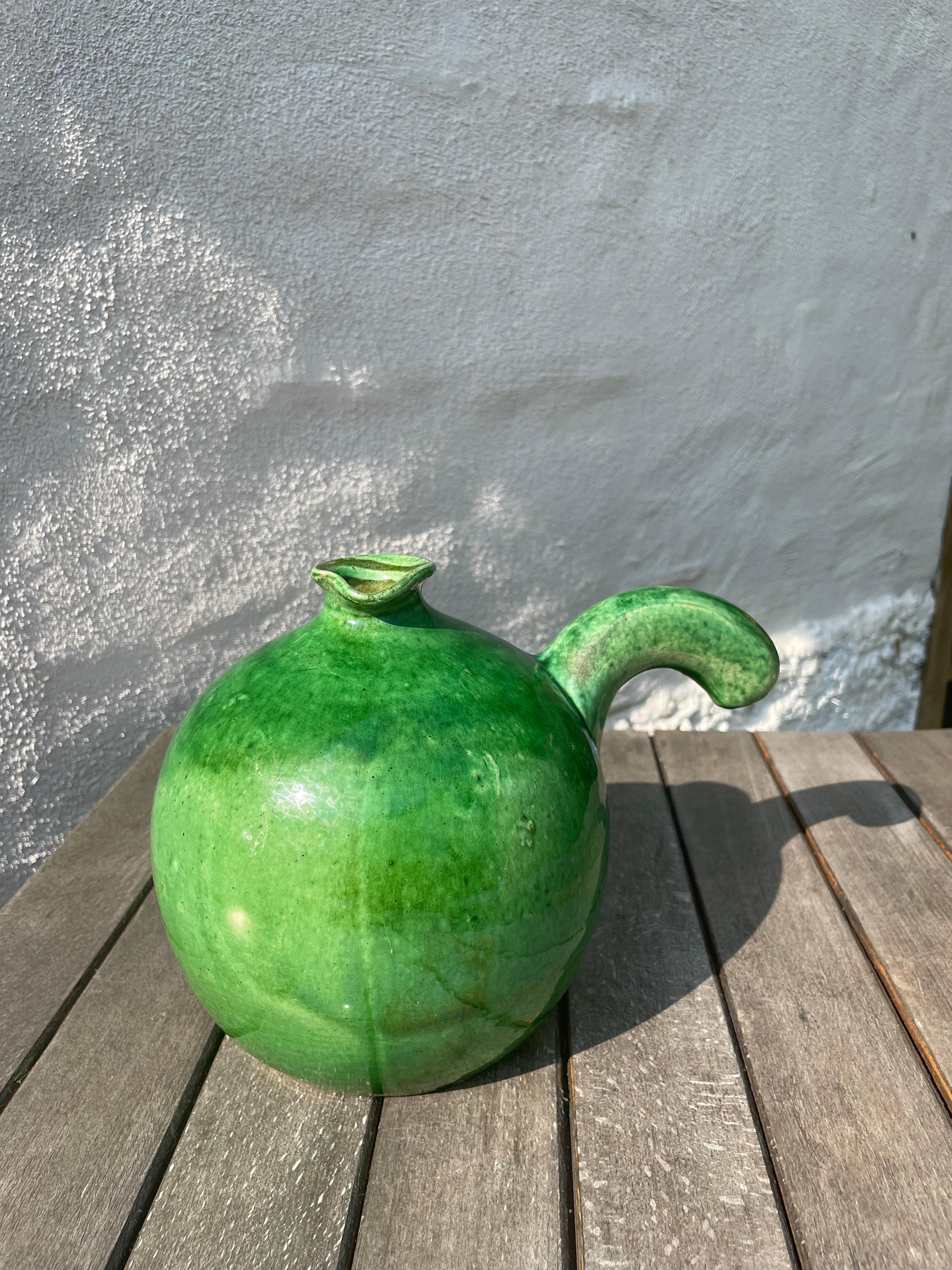 20th Century Shiny Emerald Green Ceramic Bottle Vase, 1950s For Sale