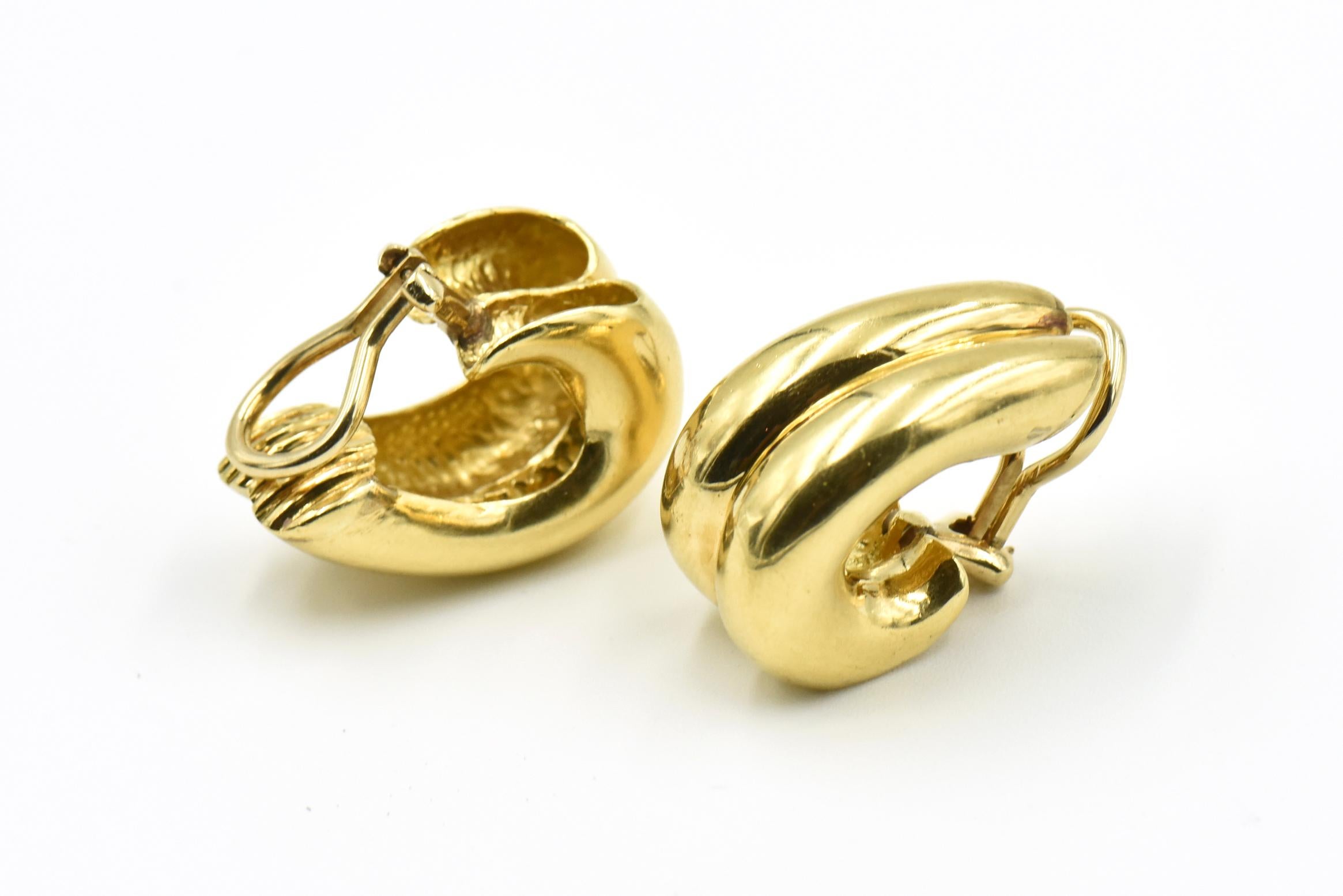 Shiny Finish Double Hoop Gold Earrings For Sale 2