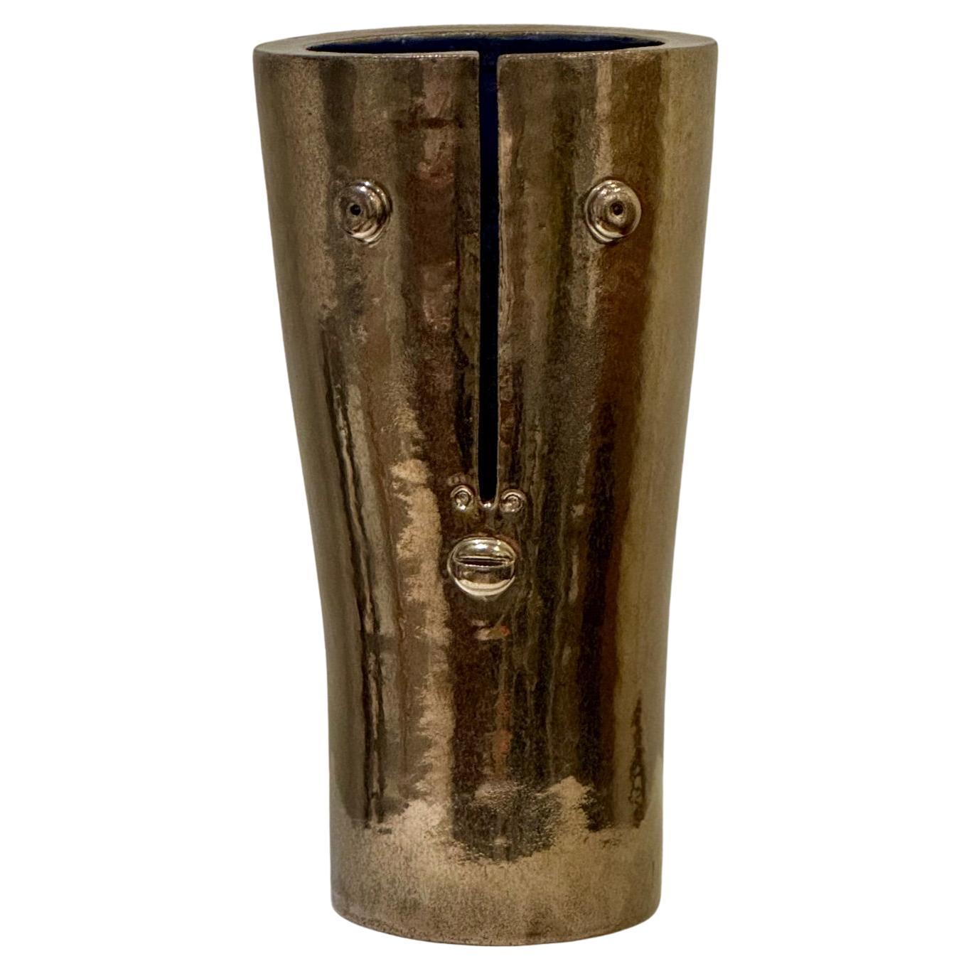 Shiny Gold Ceramic Vase "Golden Idole" Signed by DALO For Sale