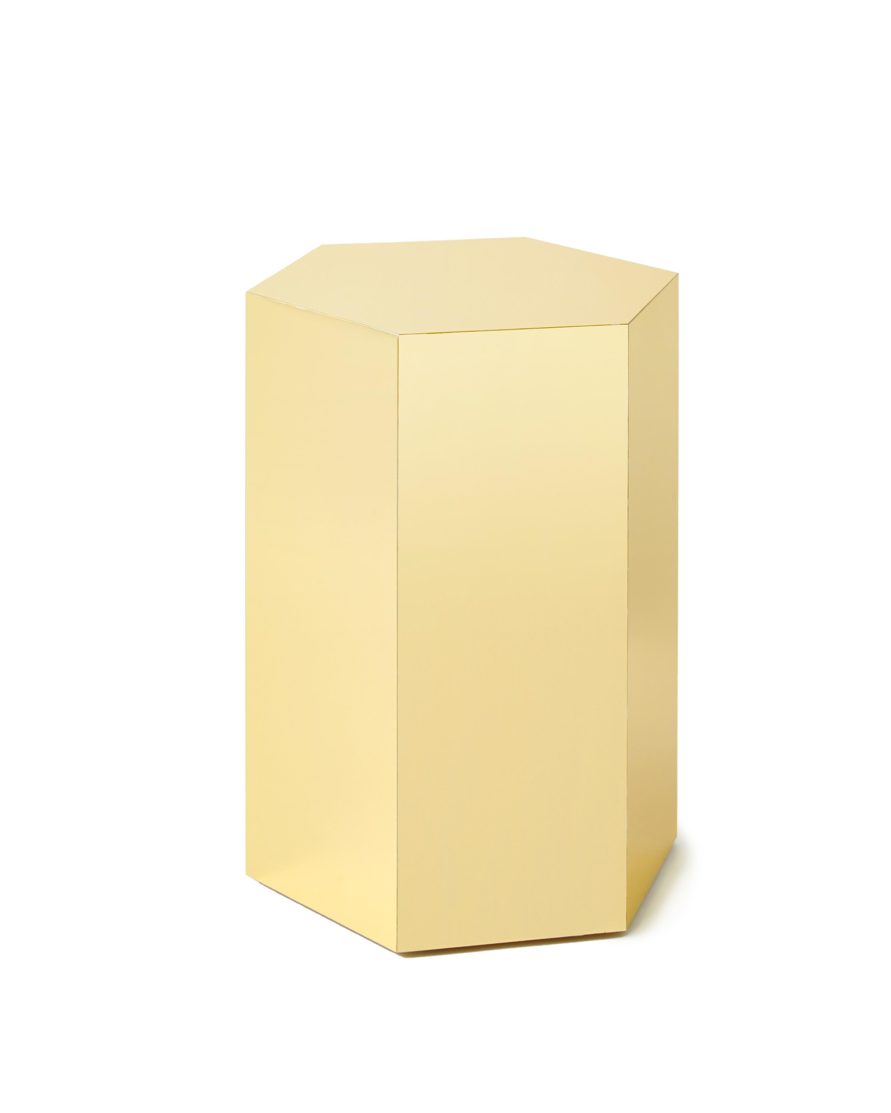 Contemporary Shiny Hex Brass Finish Side Table by Slash Objects