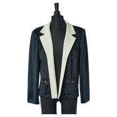 Shiny nylon navy blue jacket with white collar and cuffs CHANEL