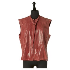 Shiny pink leather top with zip closure and bow tie CHANEL