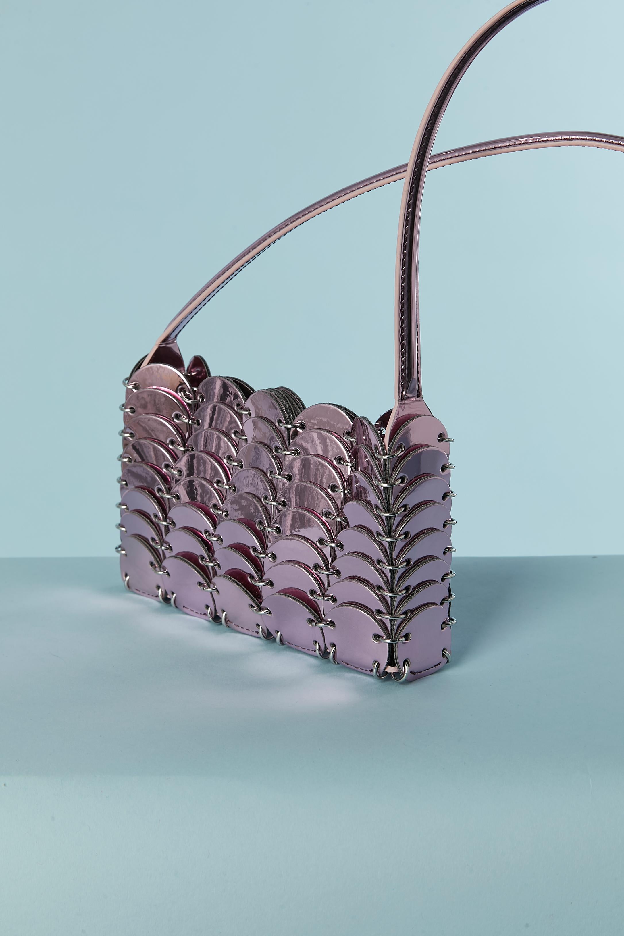 Gray Shiny pink pellets connected by metal rings evening bag Paco Rabanne For Sale