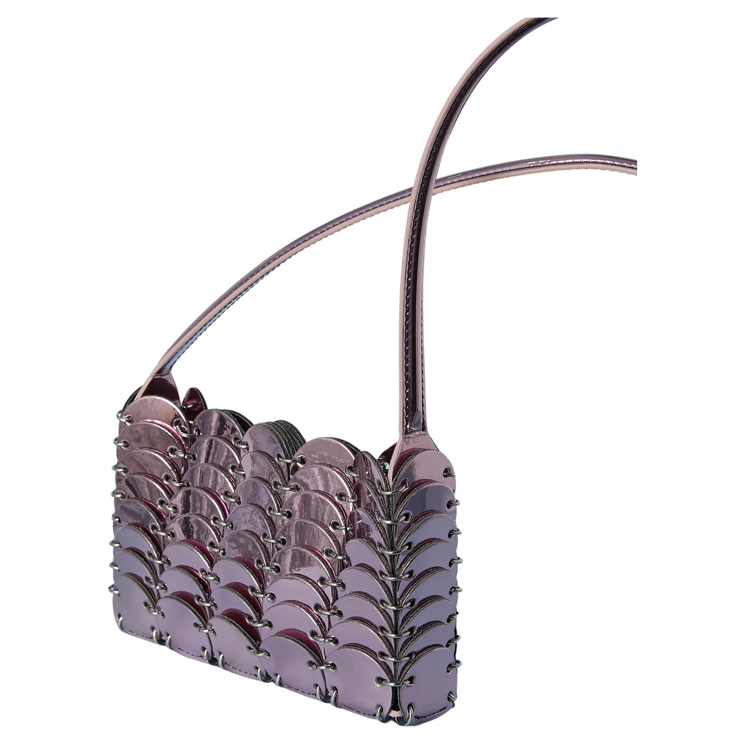 Shiny pink pellets connected by metal rings evening bag Paco Rabanne For Sale